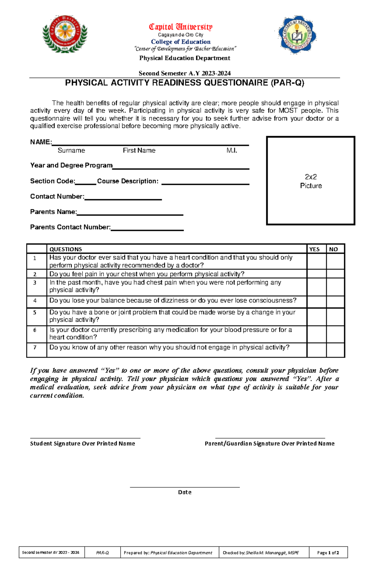 PAR Q Second Semester - PAR Q - Capitol University Cagayan de Oro City ...