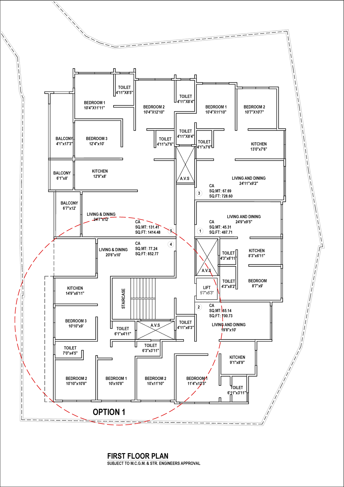 1st Floor PLan option 161616 - 1 3 2 5 4 LIFT 5'7