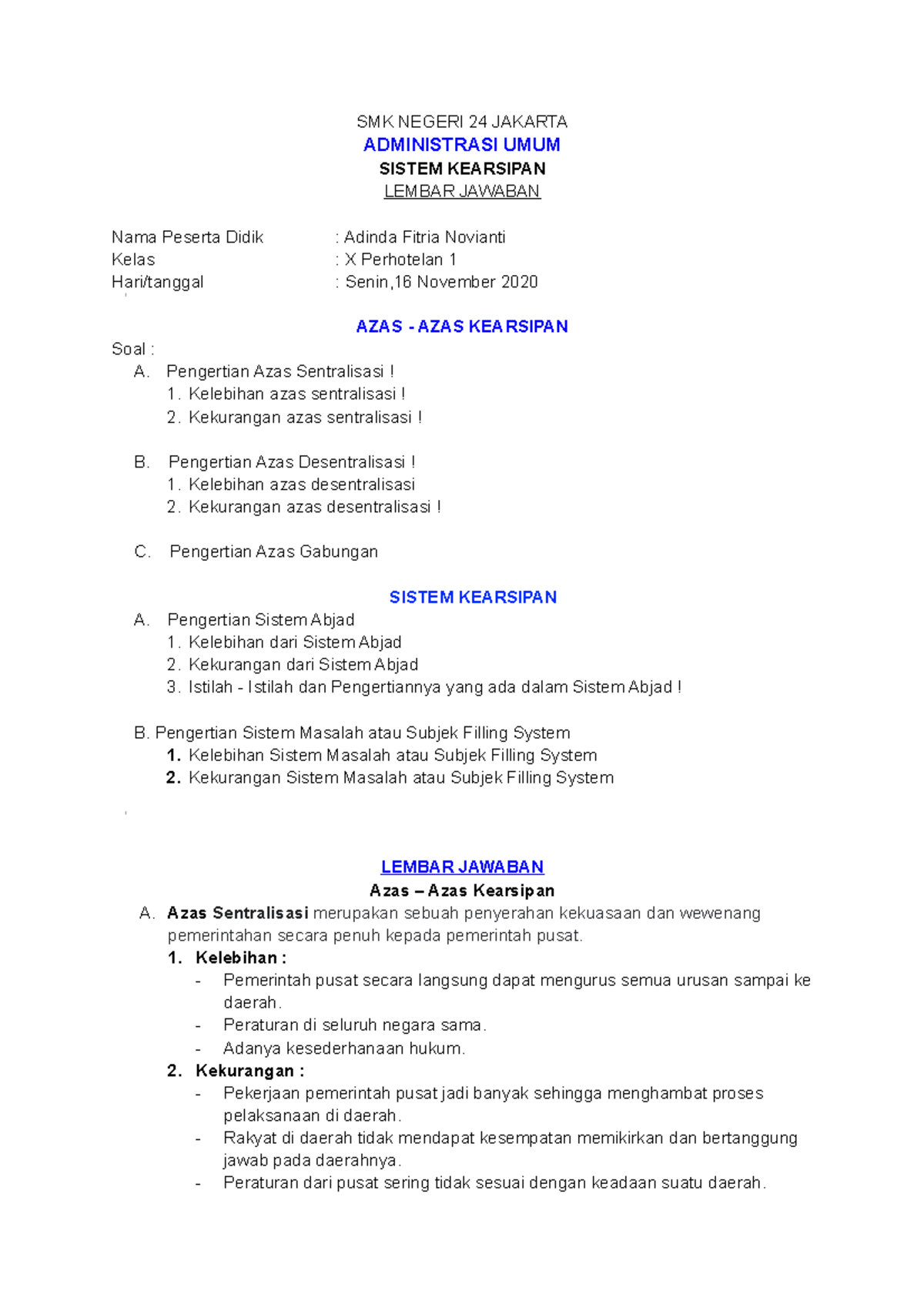 Tugas Administrasi Umum - Sistem Kearsipandesentralisasi - Kelas X PH 1 ...