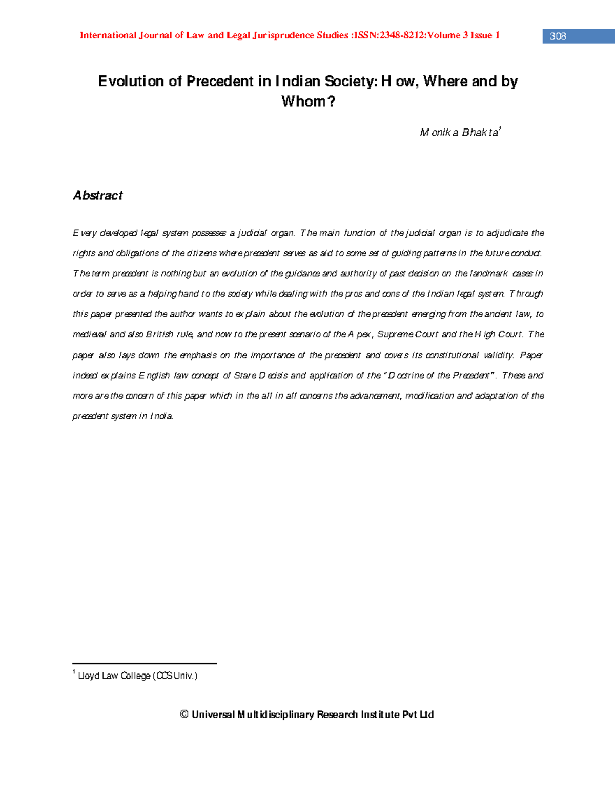 Precedent In India Lecture Notes 3 308 E Volution Of Precedent In