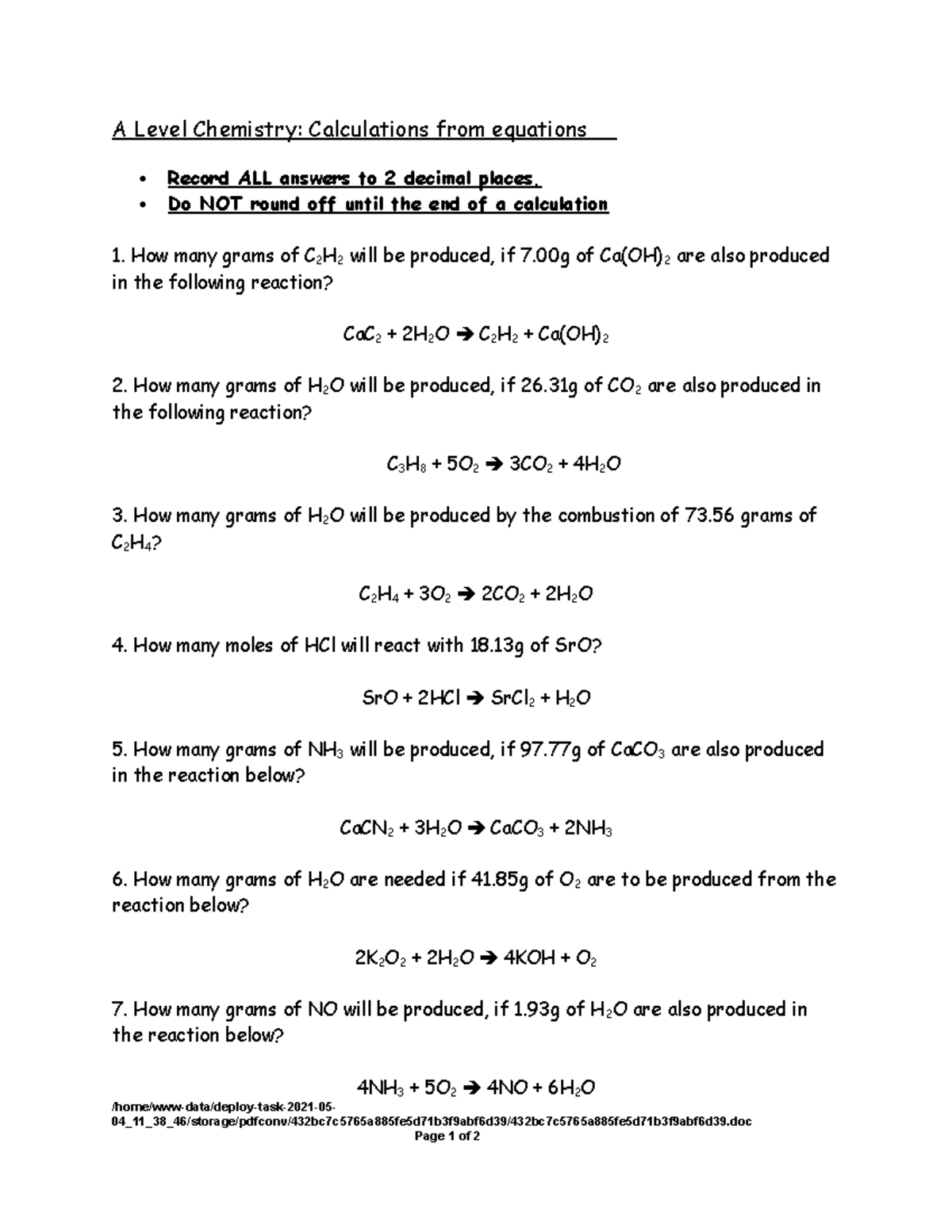 Mole calculations - 02 - Q&A - test answers - A Level Chemistry ...