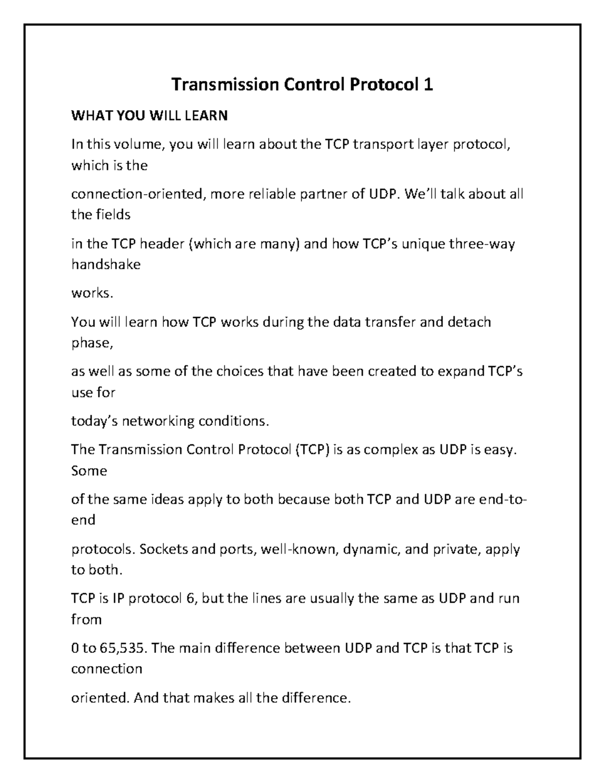 Transmission Control Protocol 1 - We’ll talk about all the fields in ...