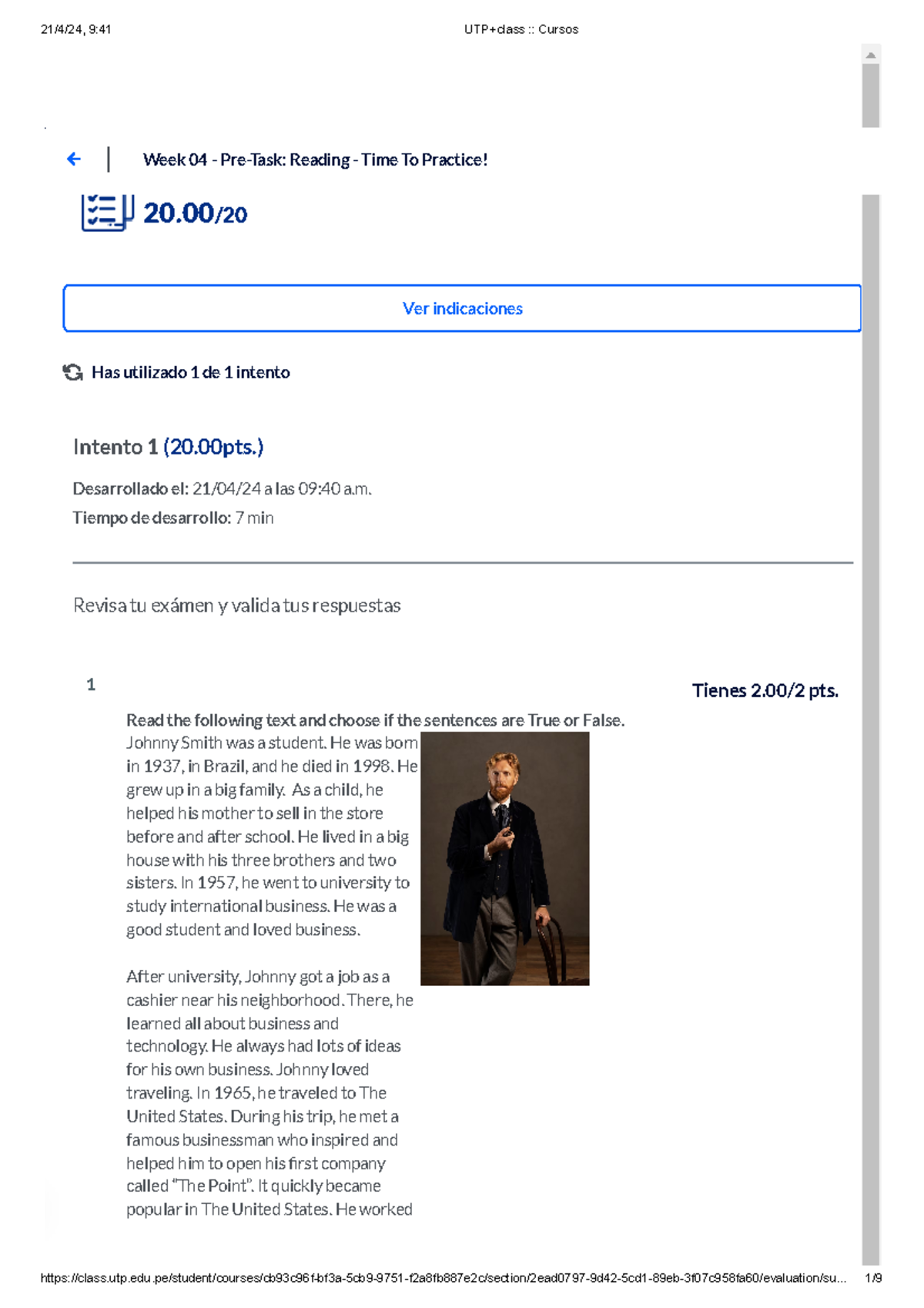 Week 04 - Pre-Task Reading - Time to practice - Nota 20/ 20 Intento 1 ...