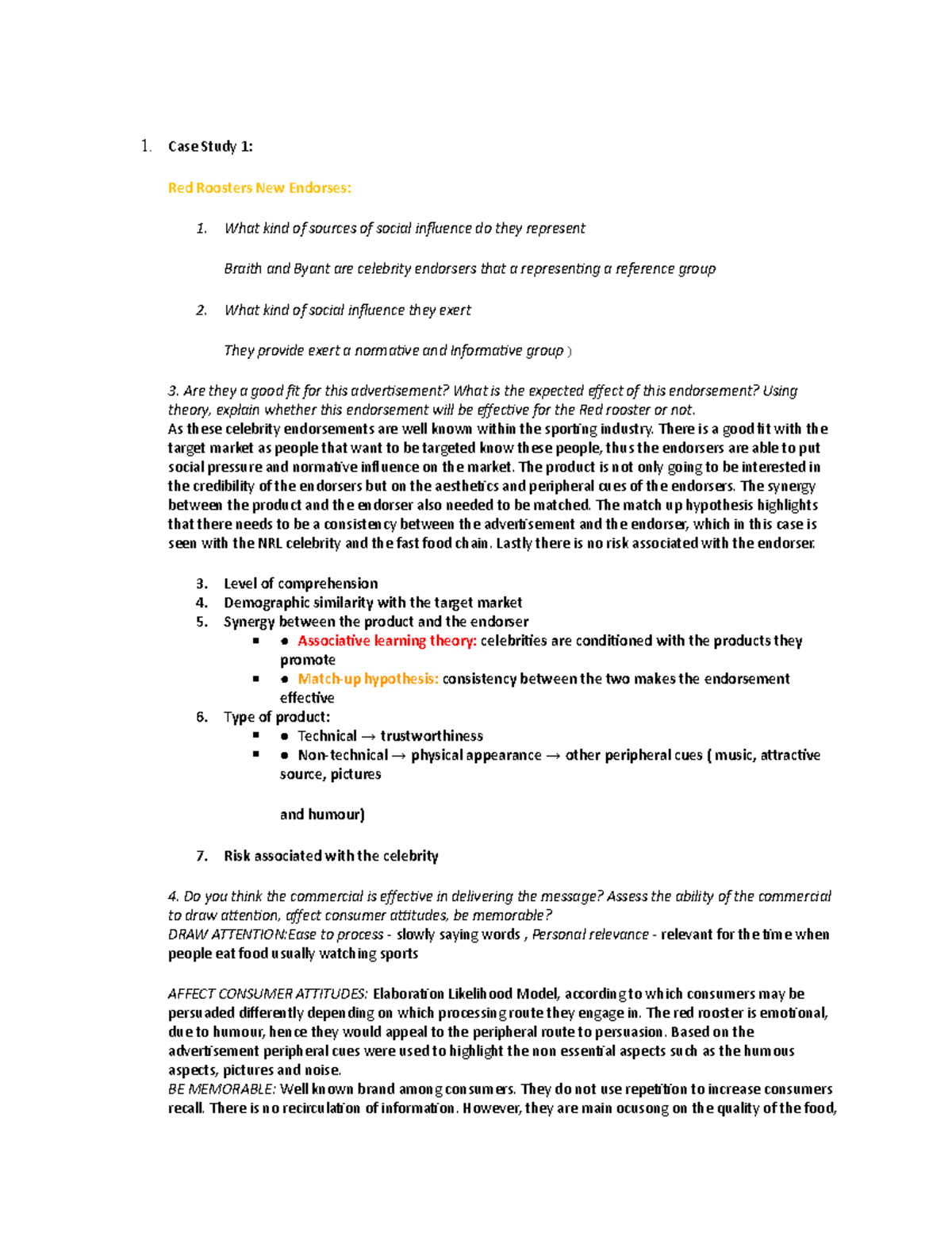 Case Study 1 red rooster - 1. Case Study 1: Red Roosters New Endorses ...