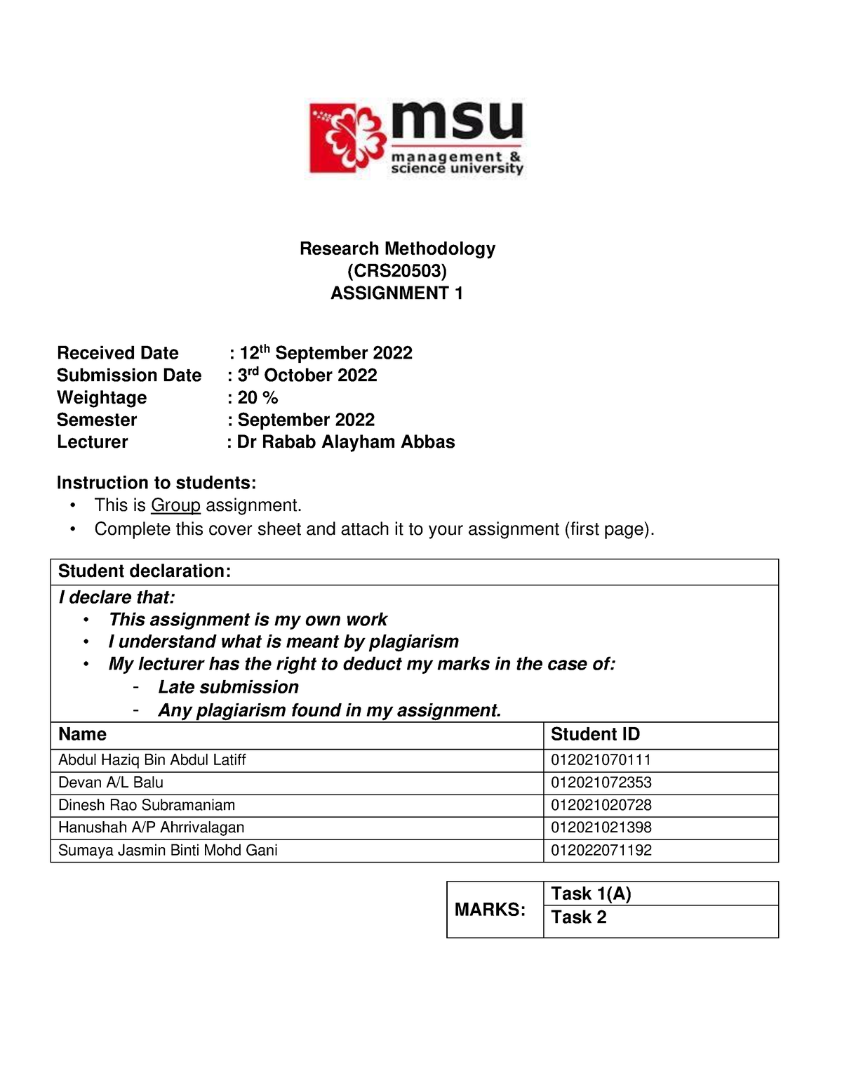 sample assignment research methodology