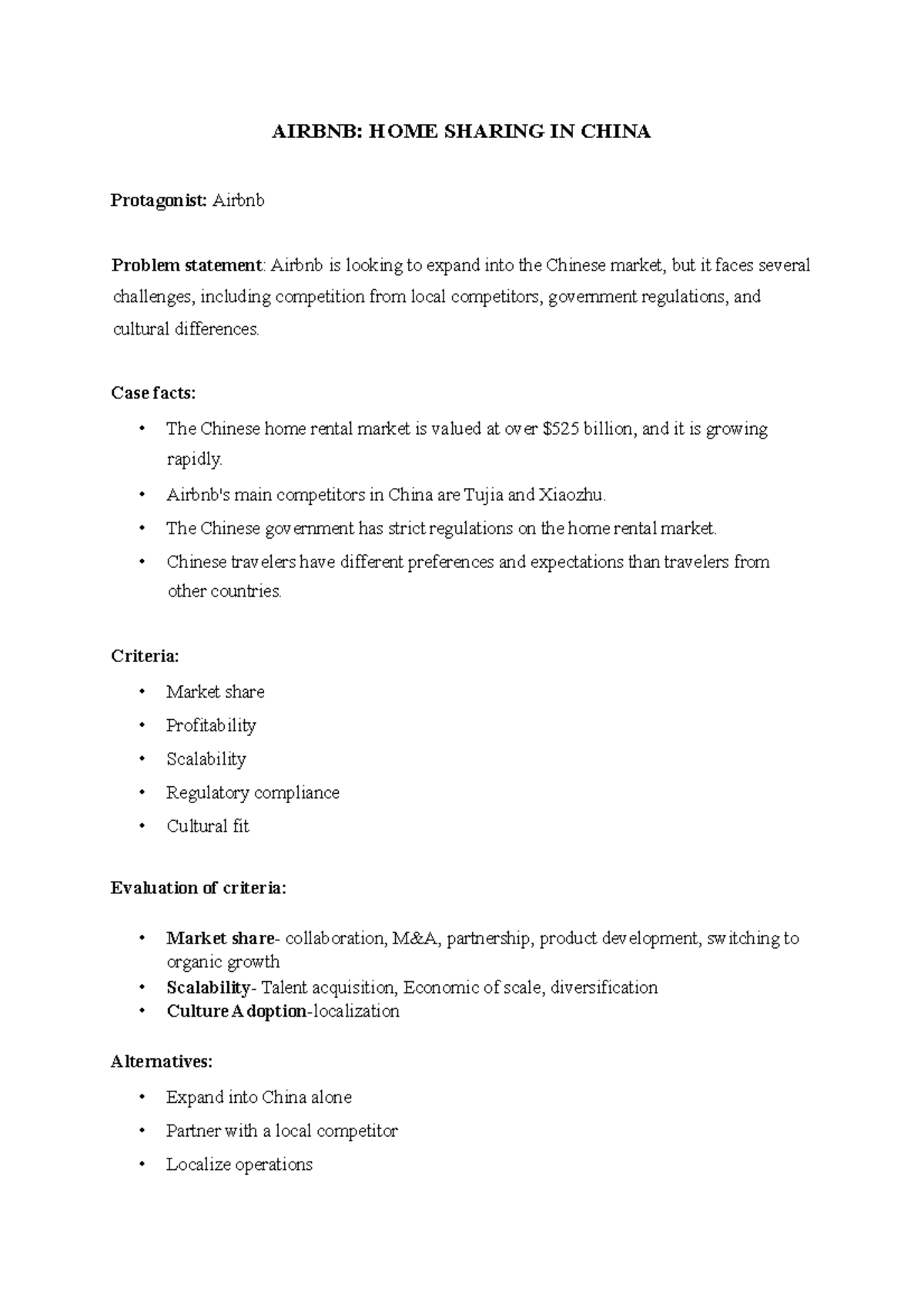 2228216 Airbnb case study AIRBNB HOME SHARING IN CHINA Protagonist