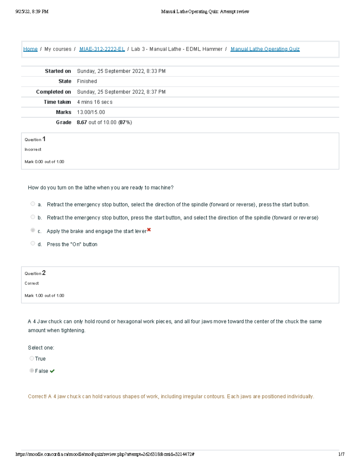 MIAE 312 / quiz - Home / My courses / MIAE-312-2222-EL / Lab 3 - Manual ...