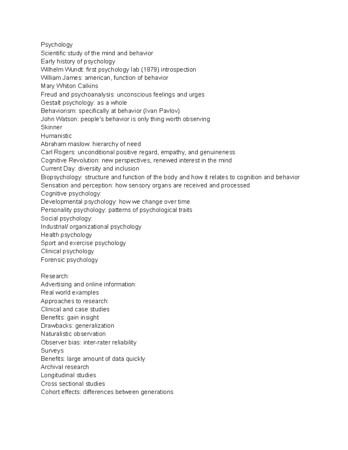 Psychology - Psychology Scientific study of the mind and behavior Early