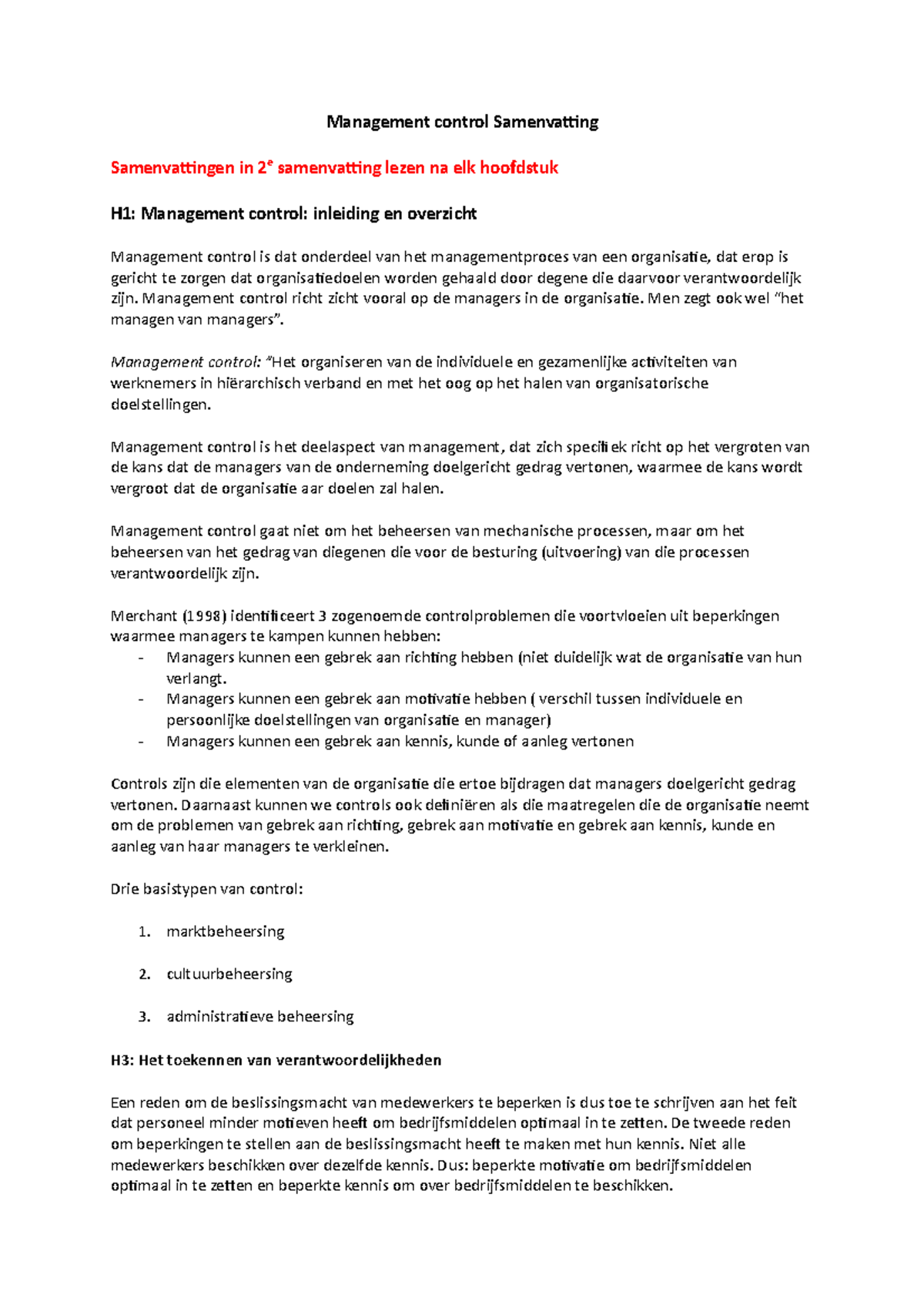 Management Control Samenvatting - Management Control Samenvaing ...