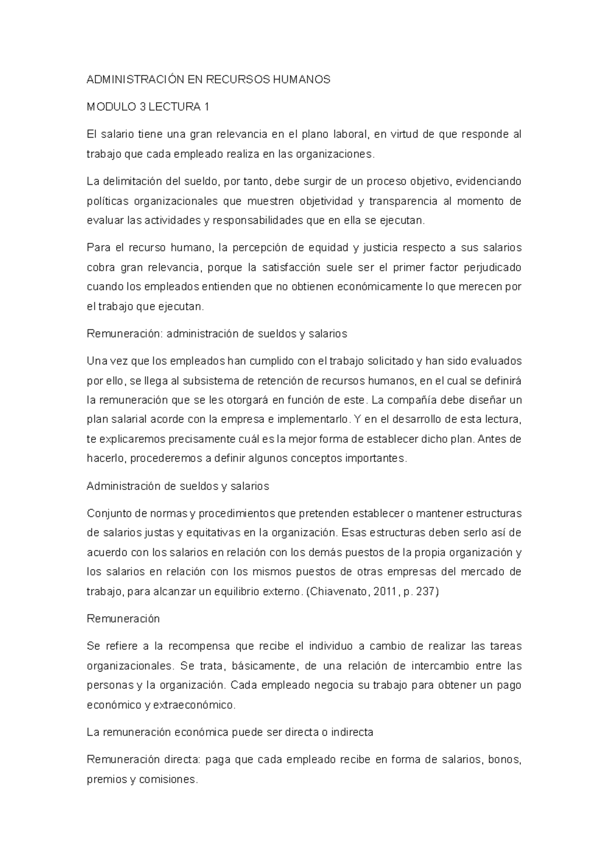 Rrhh mod 3 y 4 - ADMINISTRACIÓN EN RECURSOS HUMANOS MODULO 3 LECTURA 1 ...