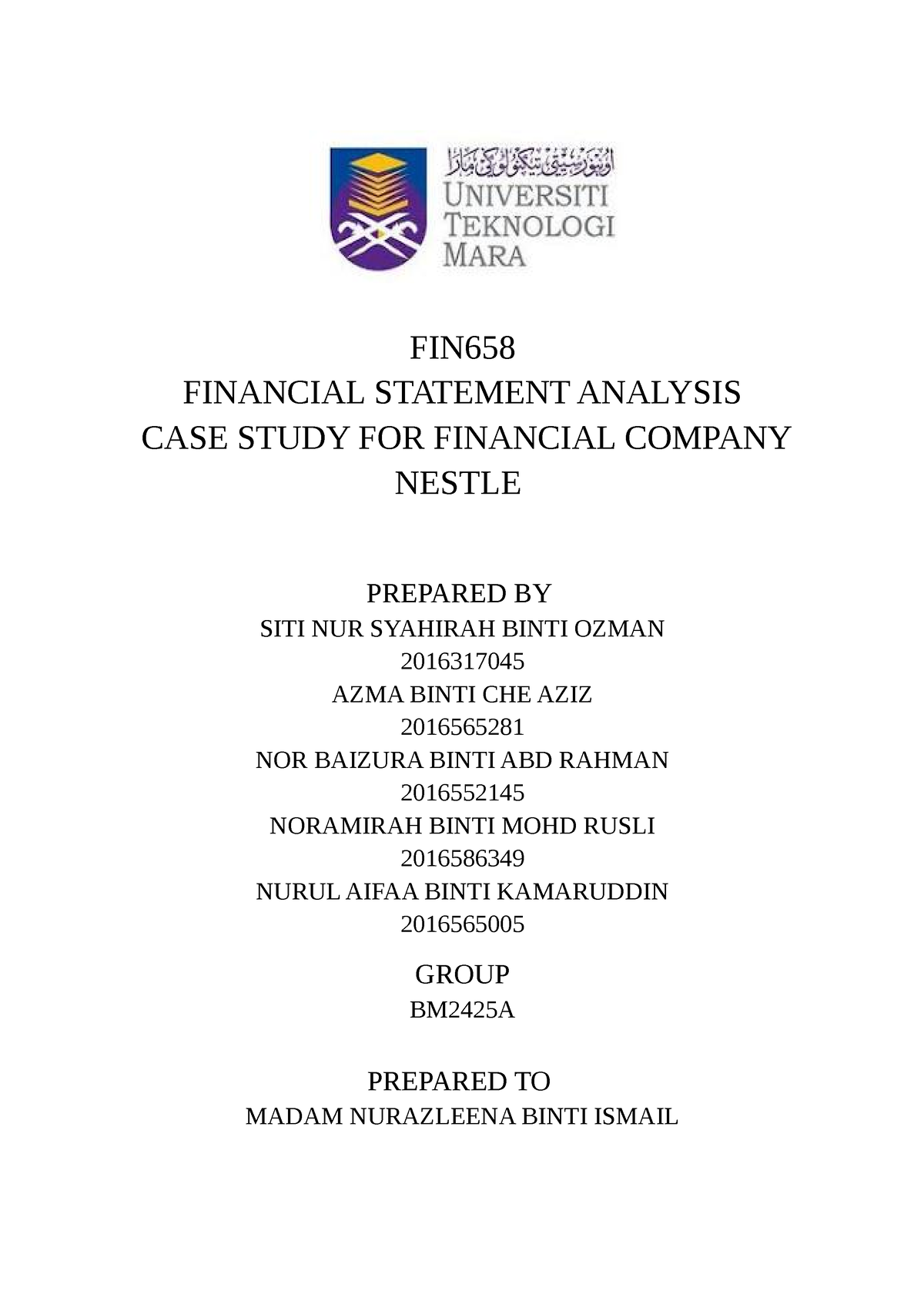 financial statement analysis case study coursera