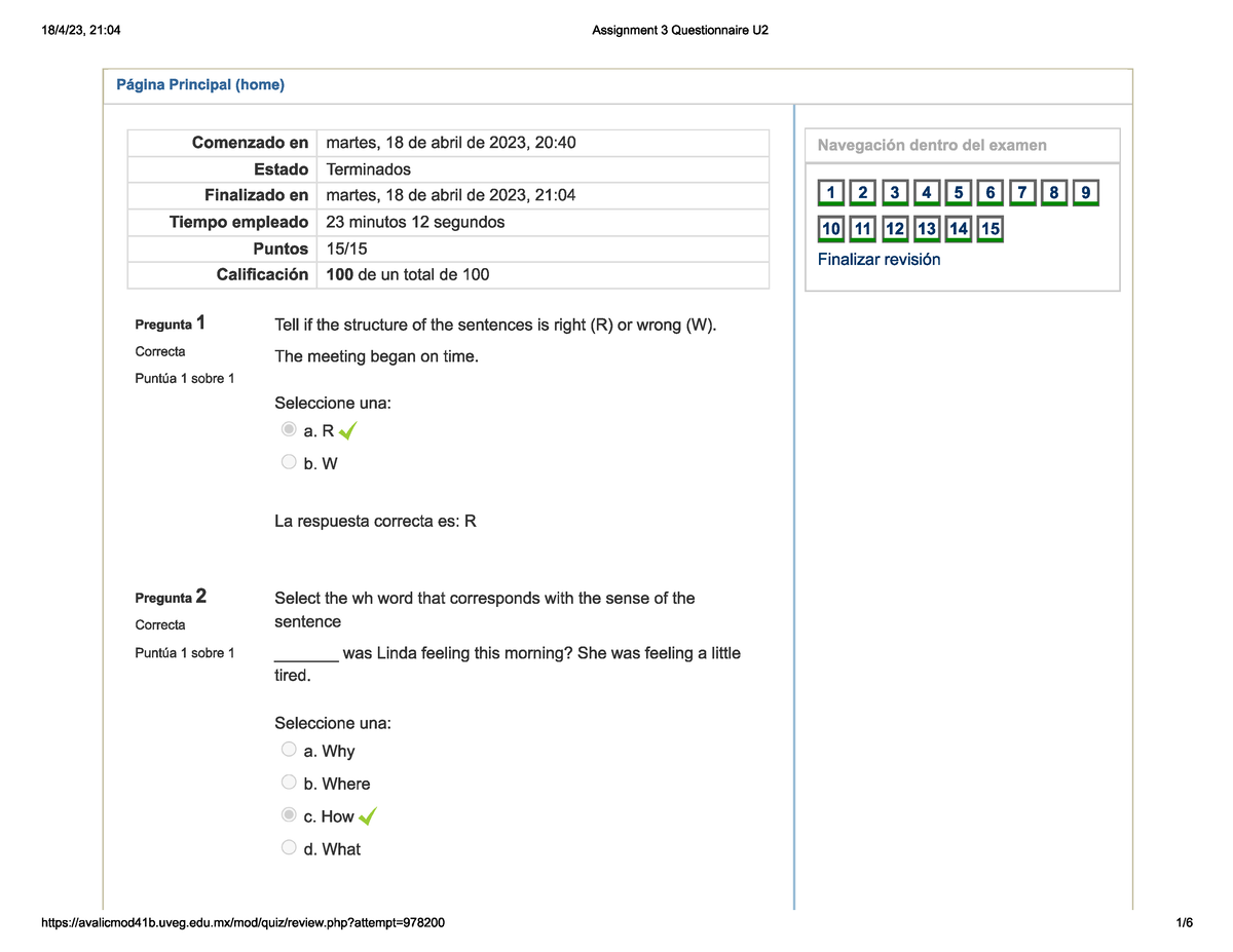 assignment 3 questionnaire u2 idioma extranjero ii uveg