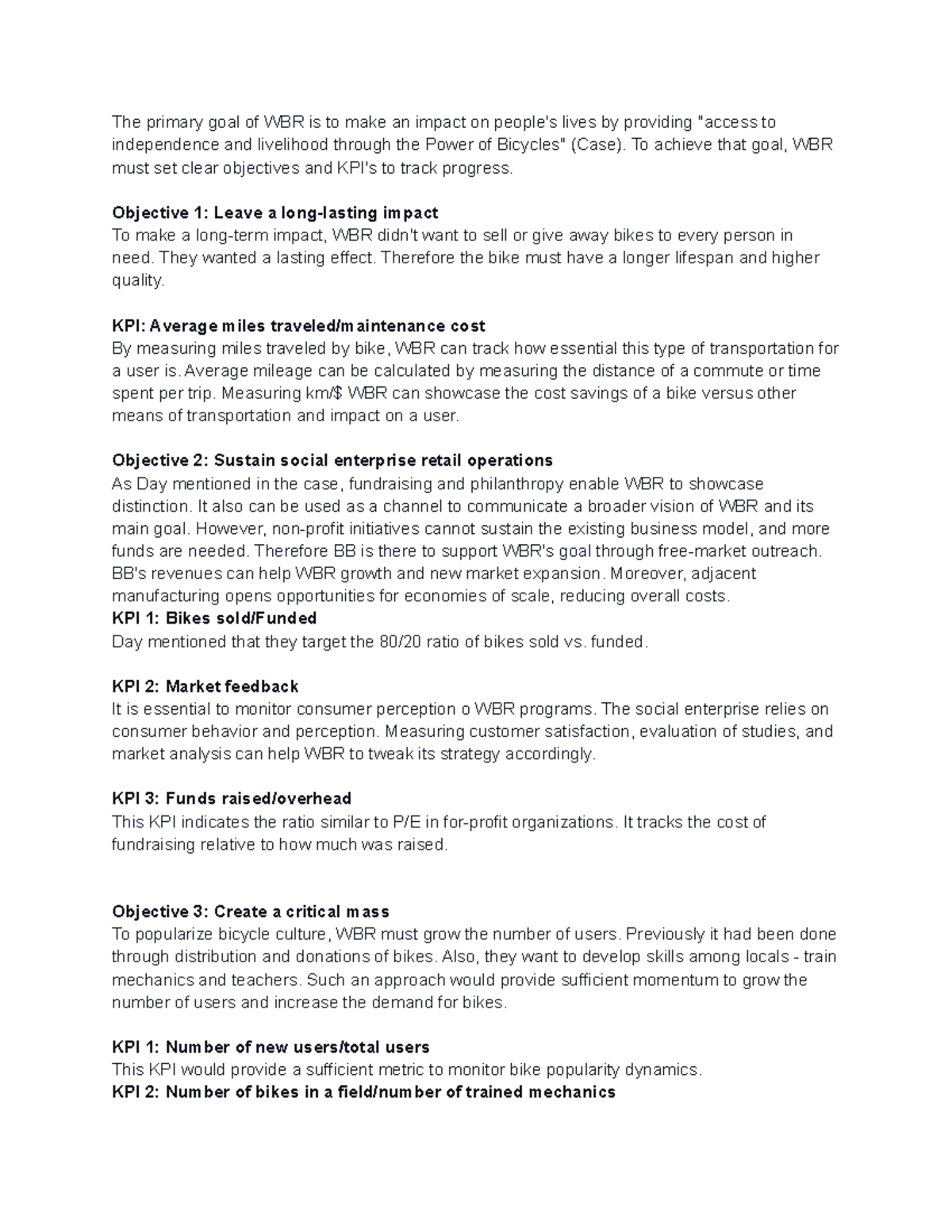 Q2 - Case study analysis - The primary goal of WBR is to make an impact ...