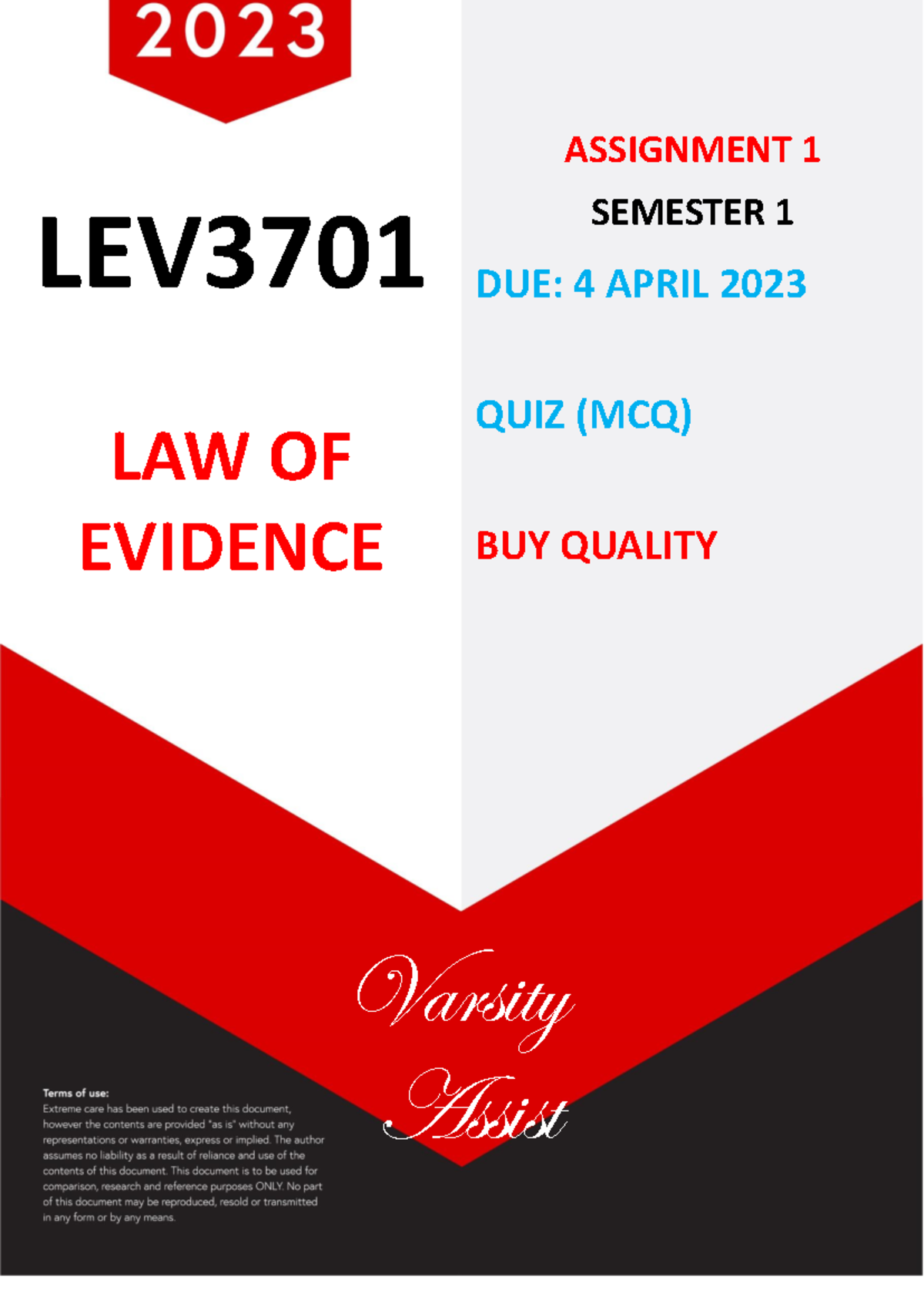 LEV3701 2023 Semester 1 Assignment 1 Fqhnmi - LEV LAW OF EVIDENCE ...