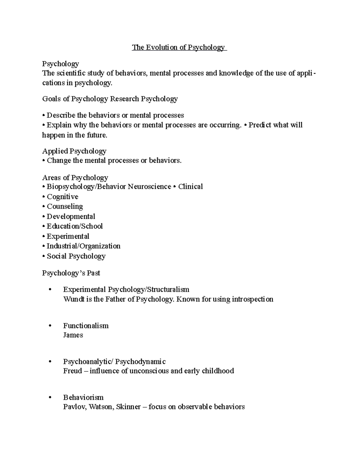 Evolution of psy ln - Lecture notes 1-3 - The Evolution of Psychology ...