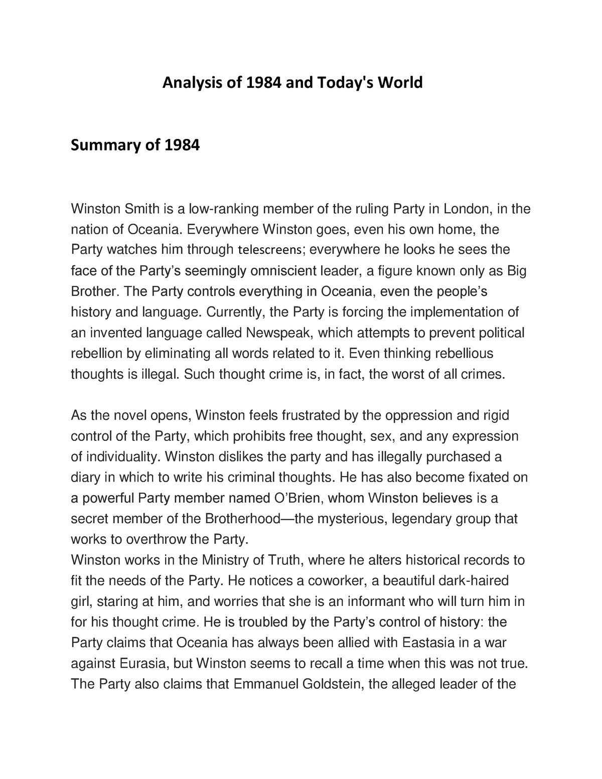 1984 in today's world essay