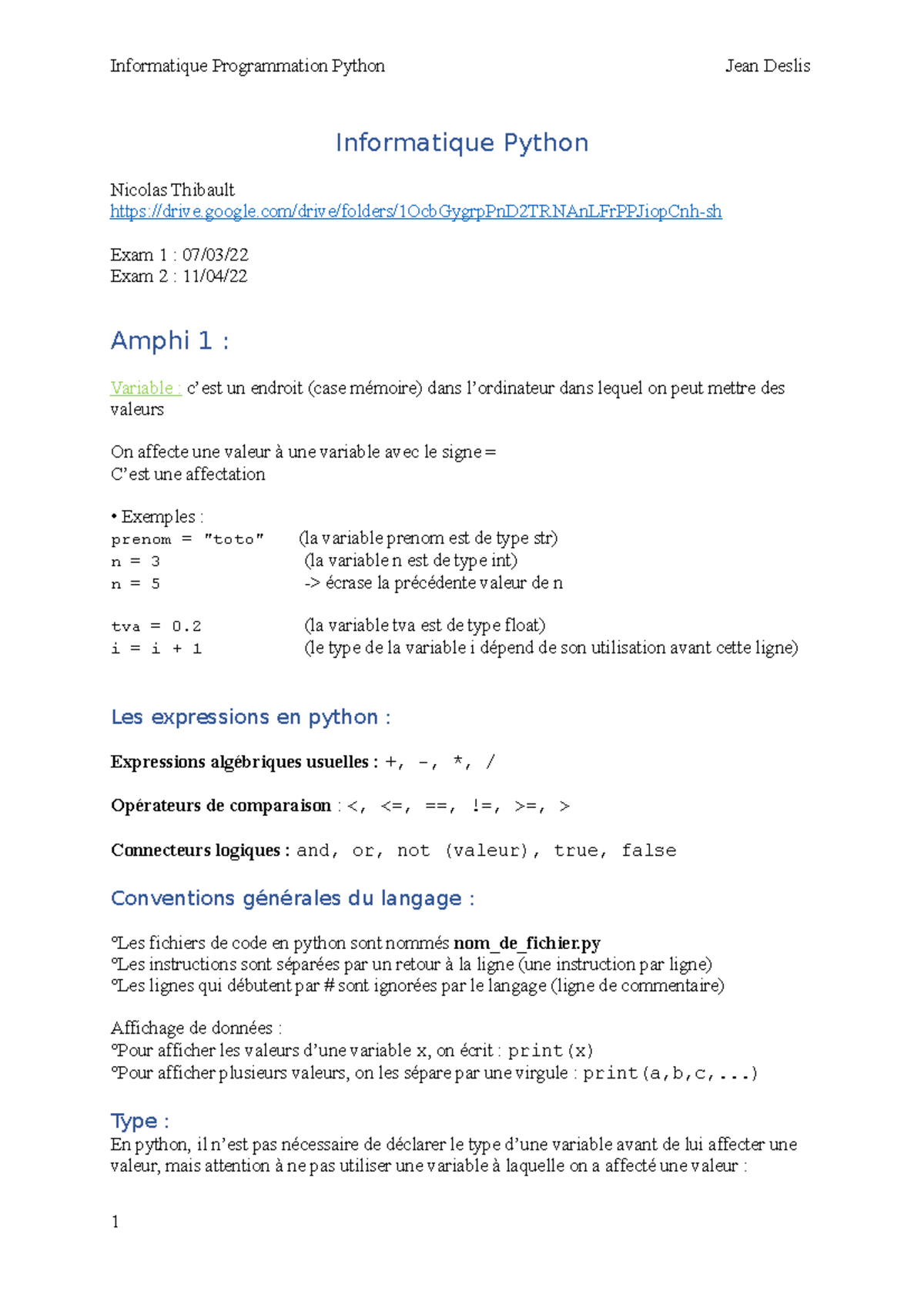 Informatique Python - Informatique Python Nicolas Thibault - Studocu