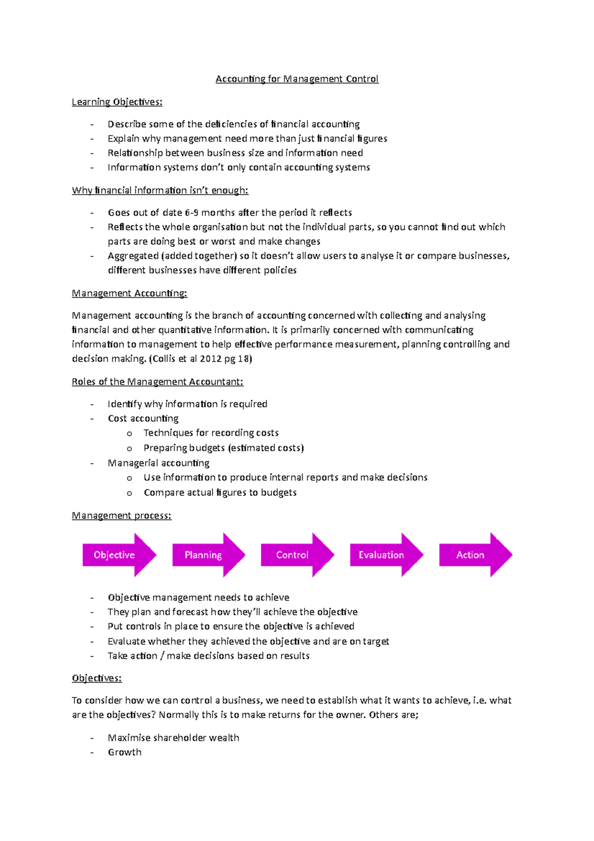 Accouting - For Management Control - Accounting for Management Control ...