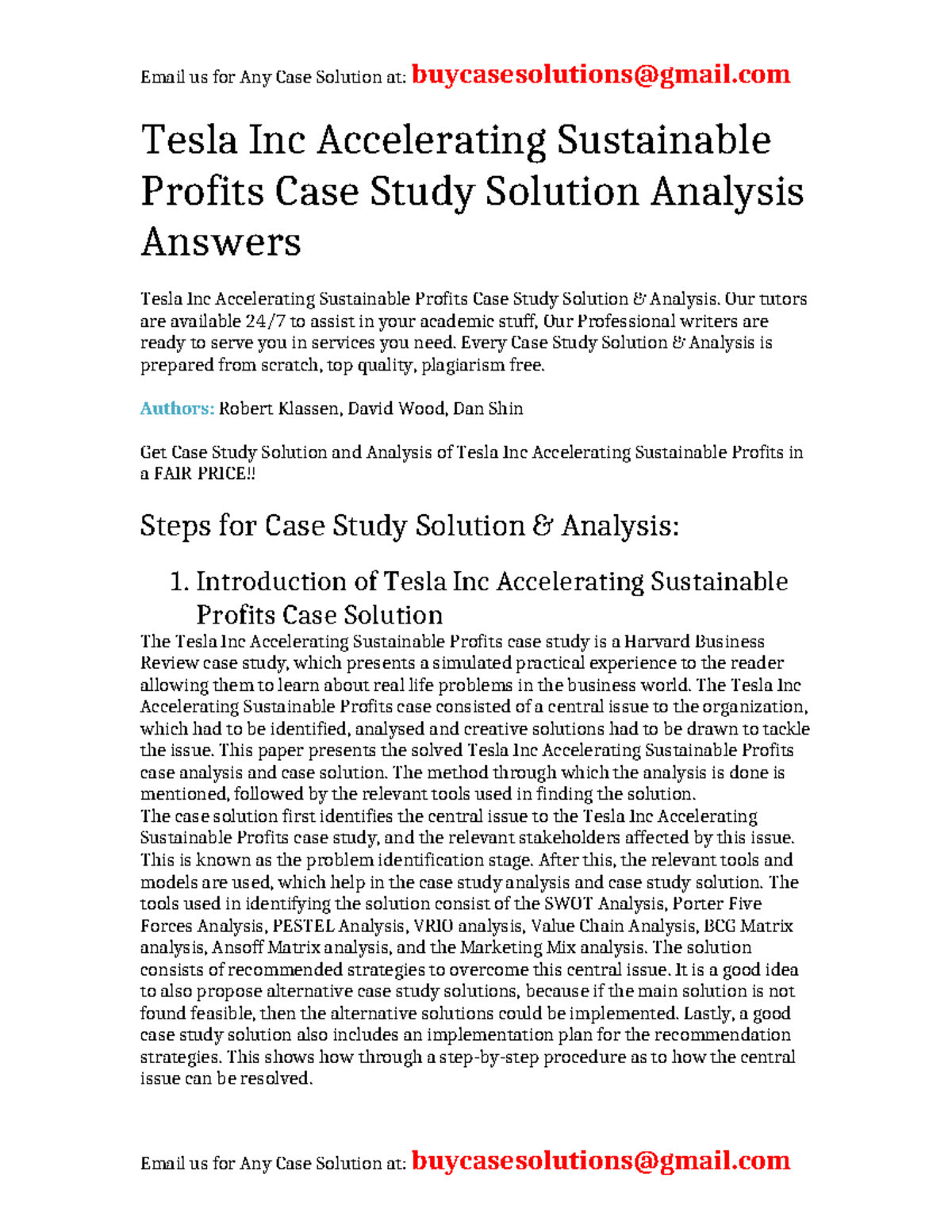 Case Solution Tesla Inc Accelerating Sustainable Profits - Tesla Inc ...