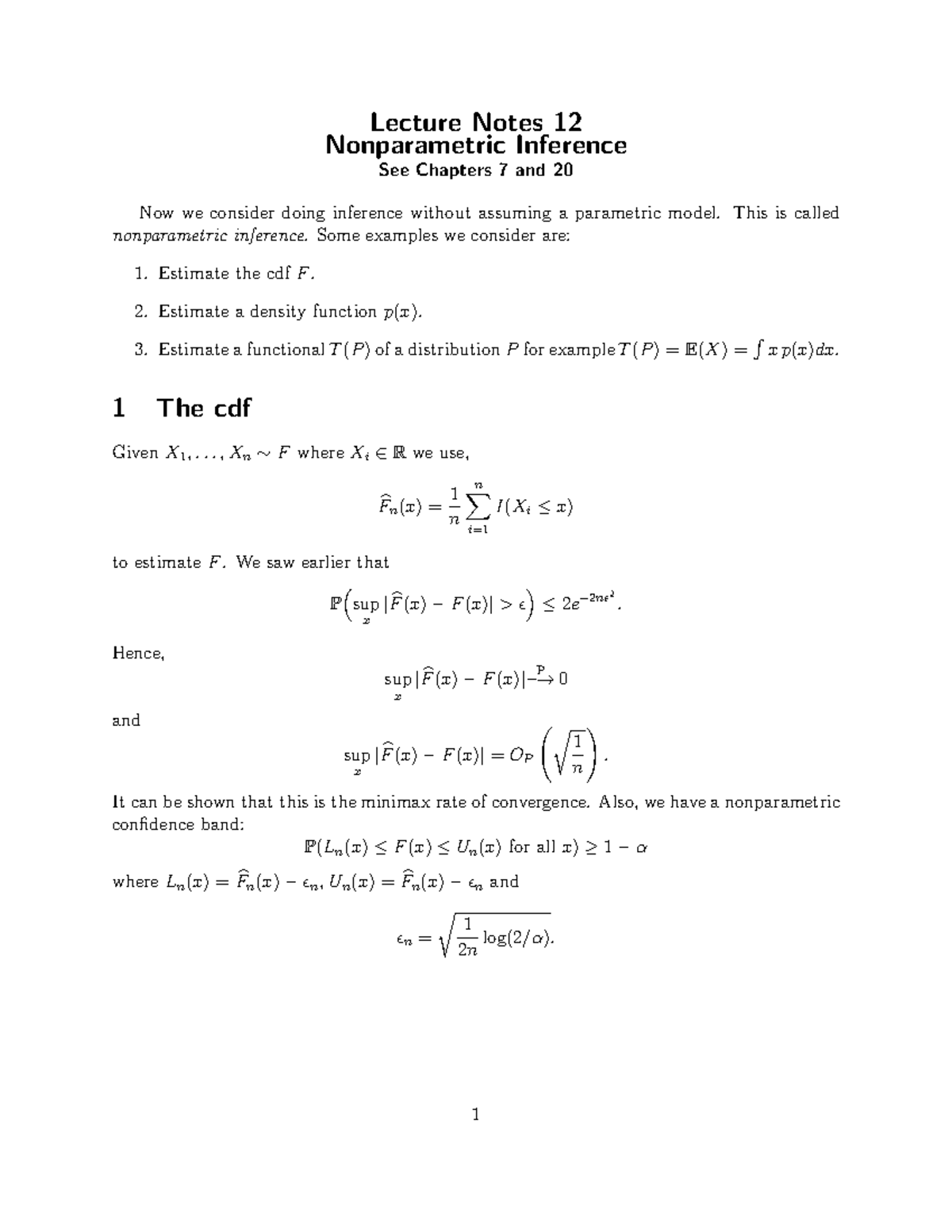 Lecture 12 - Lecture Notes 12 Nonparametric Inference See Chapters 7 ...