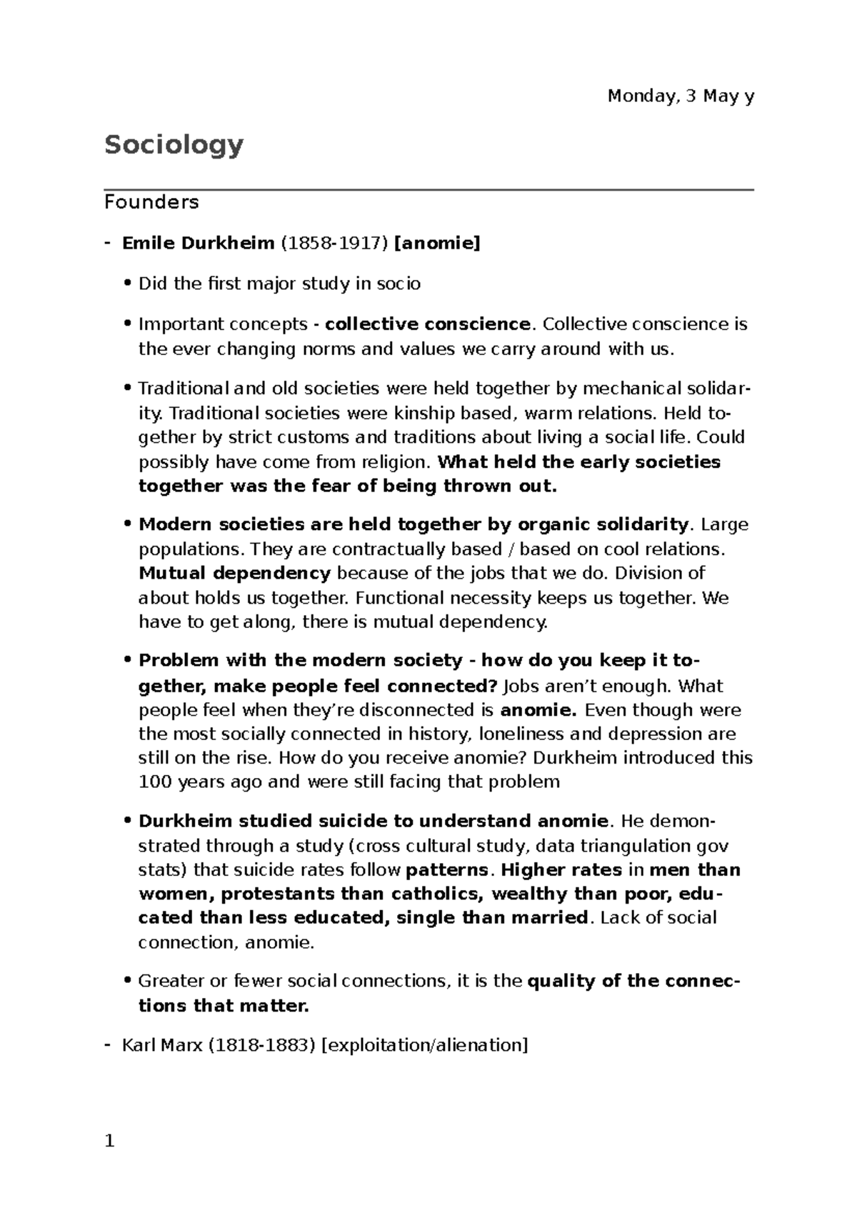 Socio 101 1 - Lecture notes 1 - Thursday, 12 December y Sociology ...