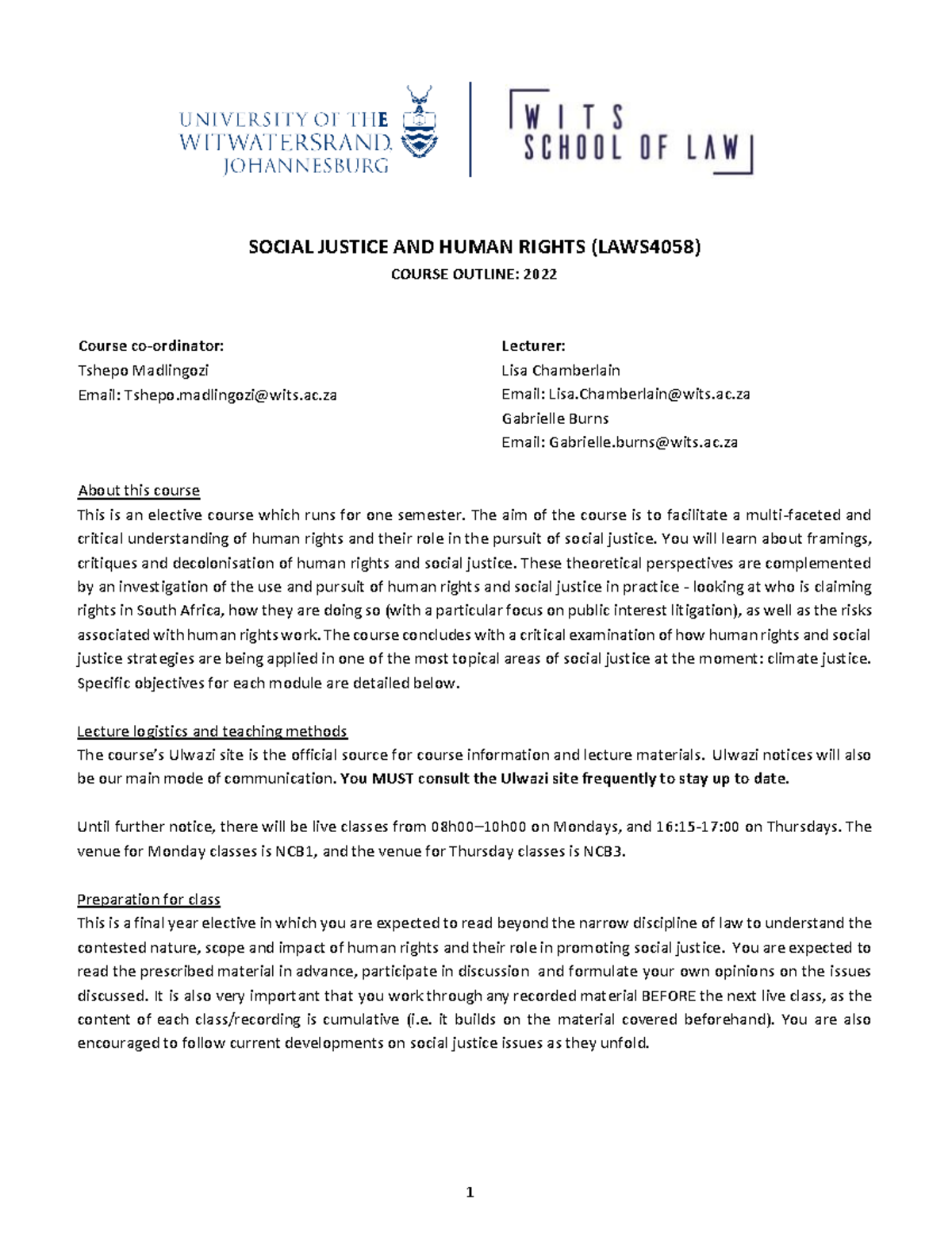 Social Justice and Human Rights 2022 Course Outline-1 - SOCIAL JUSTICE ...
