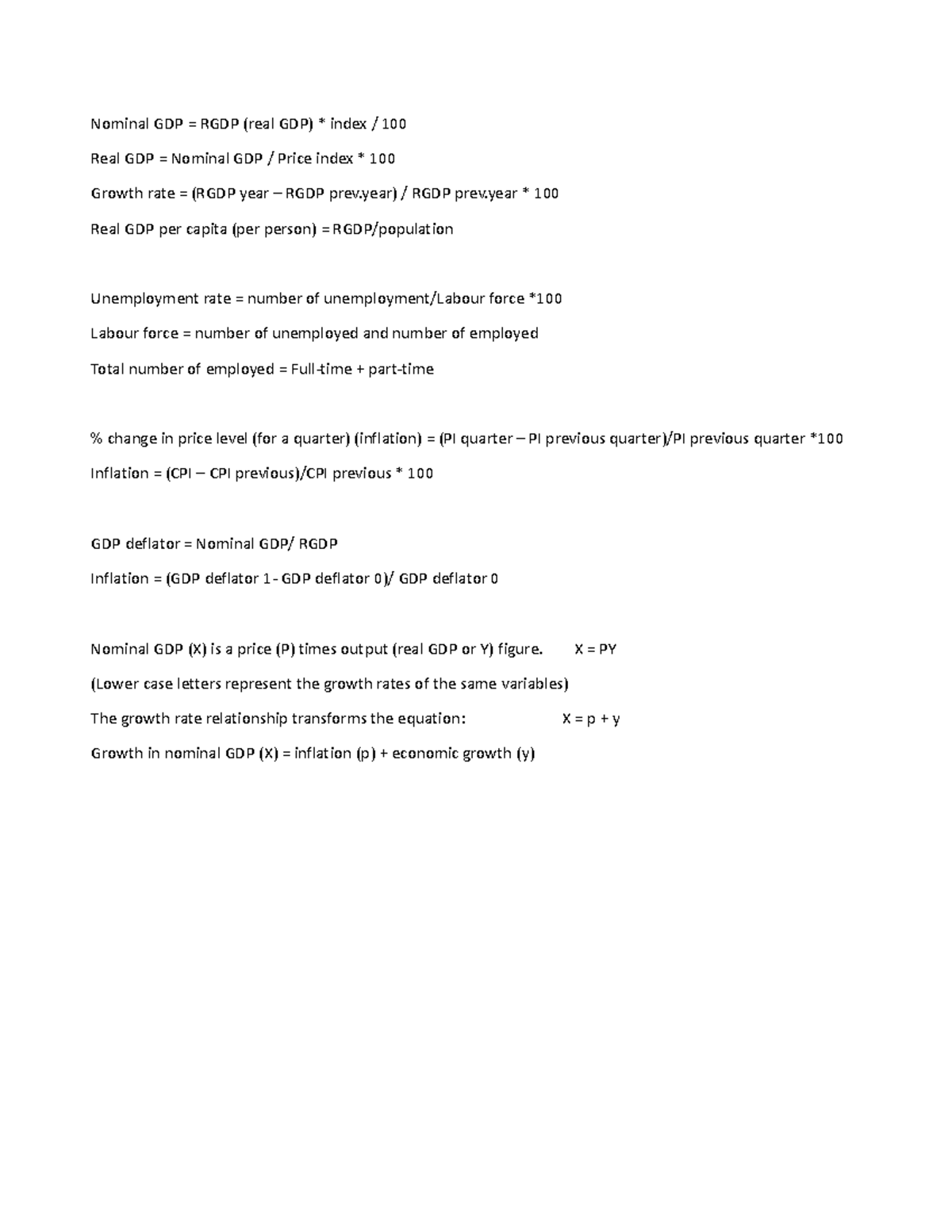 Formula Mac - Nominal GDP = RGDP (real GDP) * index / 100 Real GDP ...