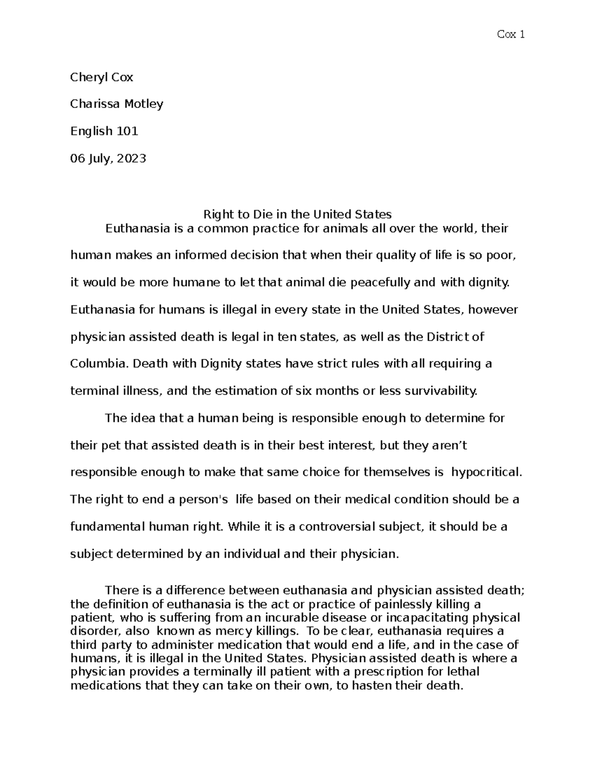 legal essay on right to die