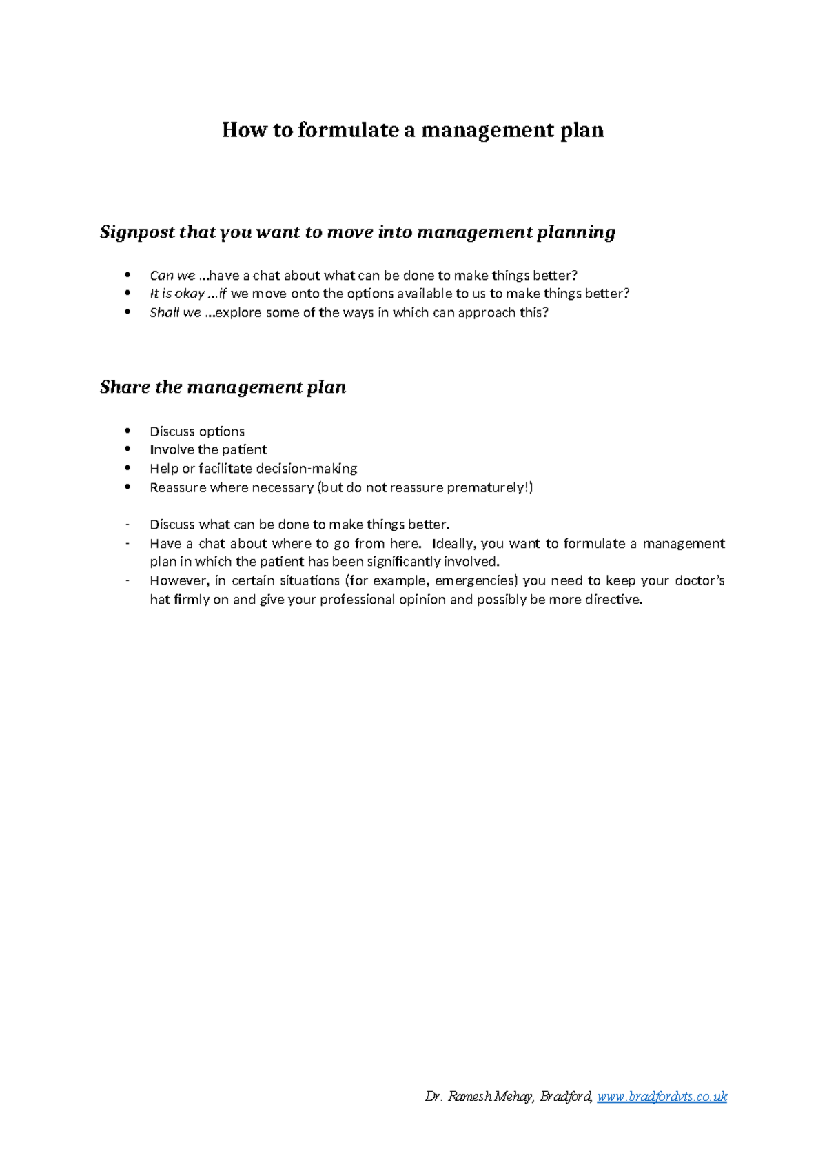 Communicating a management plan - How to formulate a management plan ...