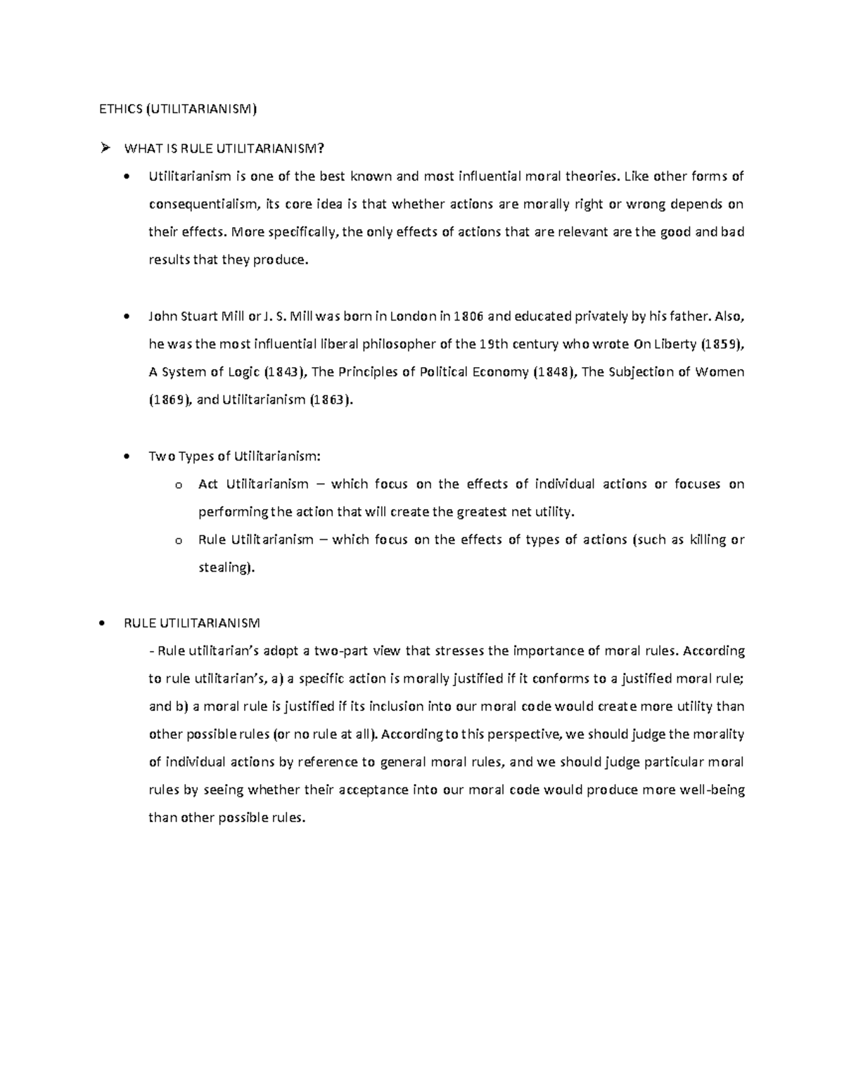 Ethics RULE Utilitarianism - ETHICS (UTILITARIANISM) WHAT IS RULE ...