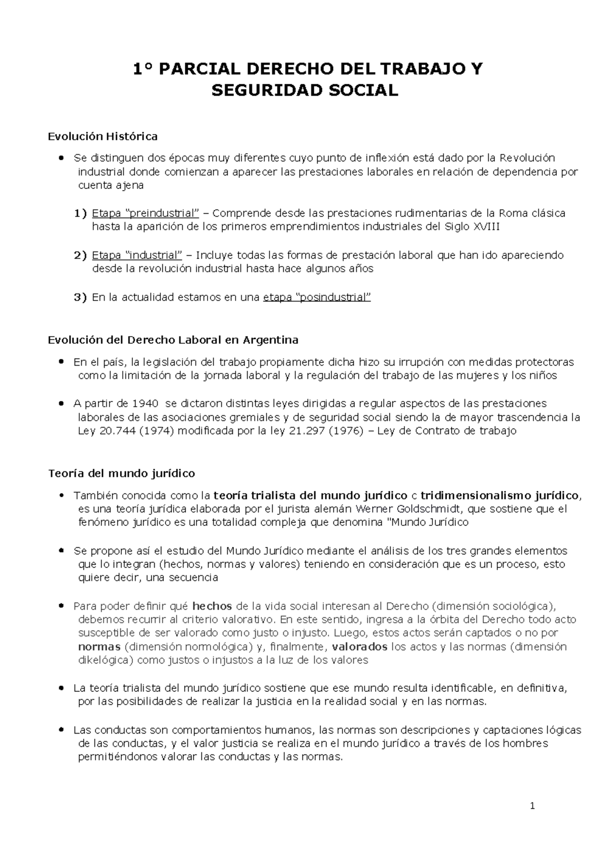 1° Parcial Laboral - 1° PARCIAL DERECHO DEL TRABAJO Y SEGURIDAD SOCIAL ...