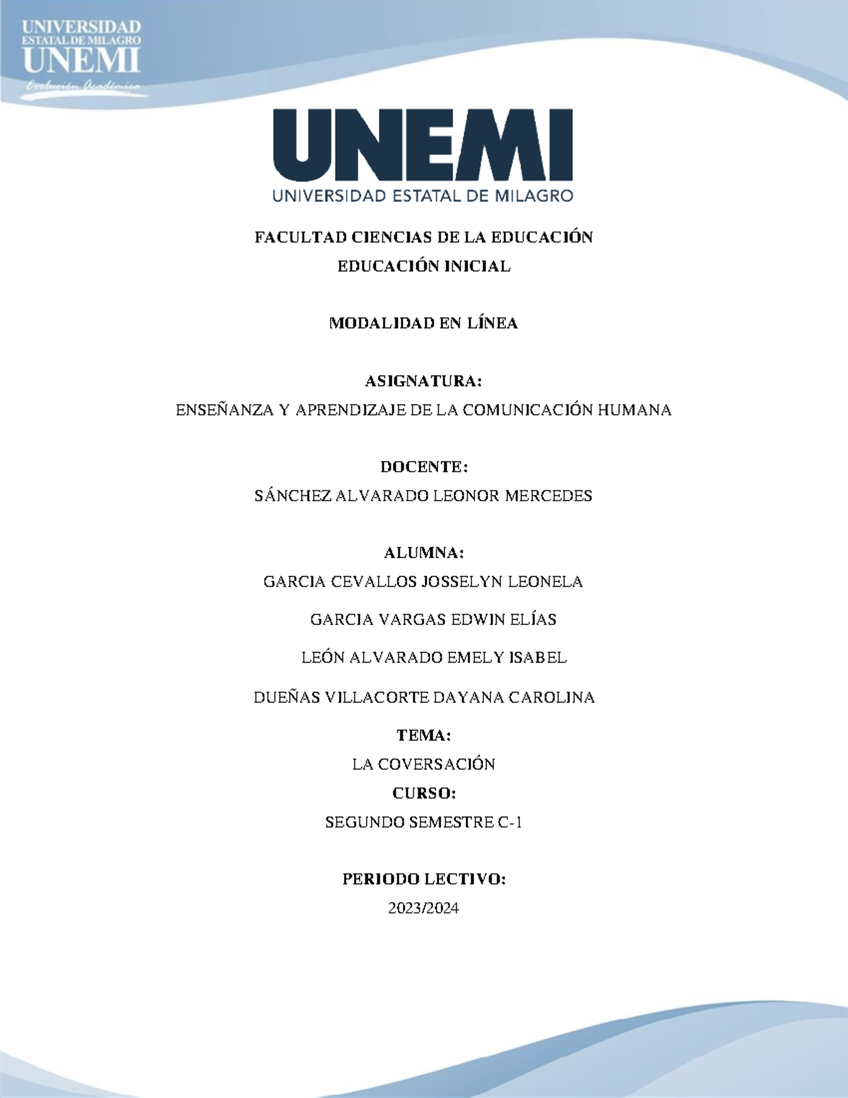 La conversación - yuwi - FACULTAD CIENCIAS DE LA EDUCACIÓN EDUCACIÓN ...