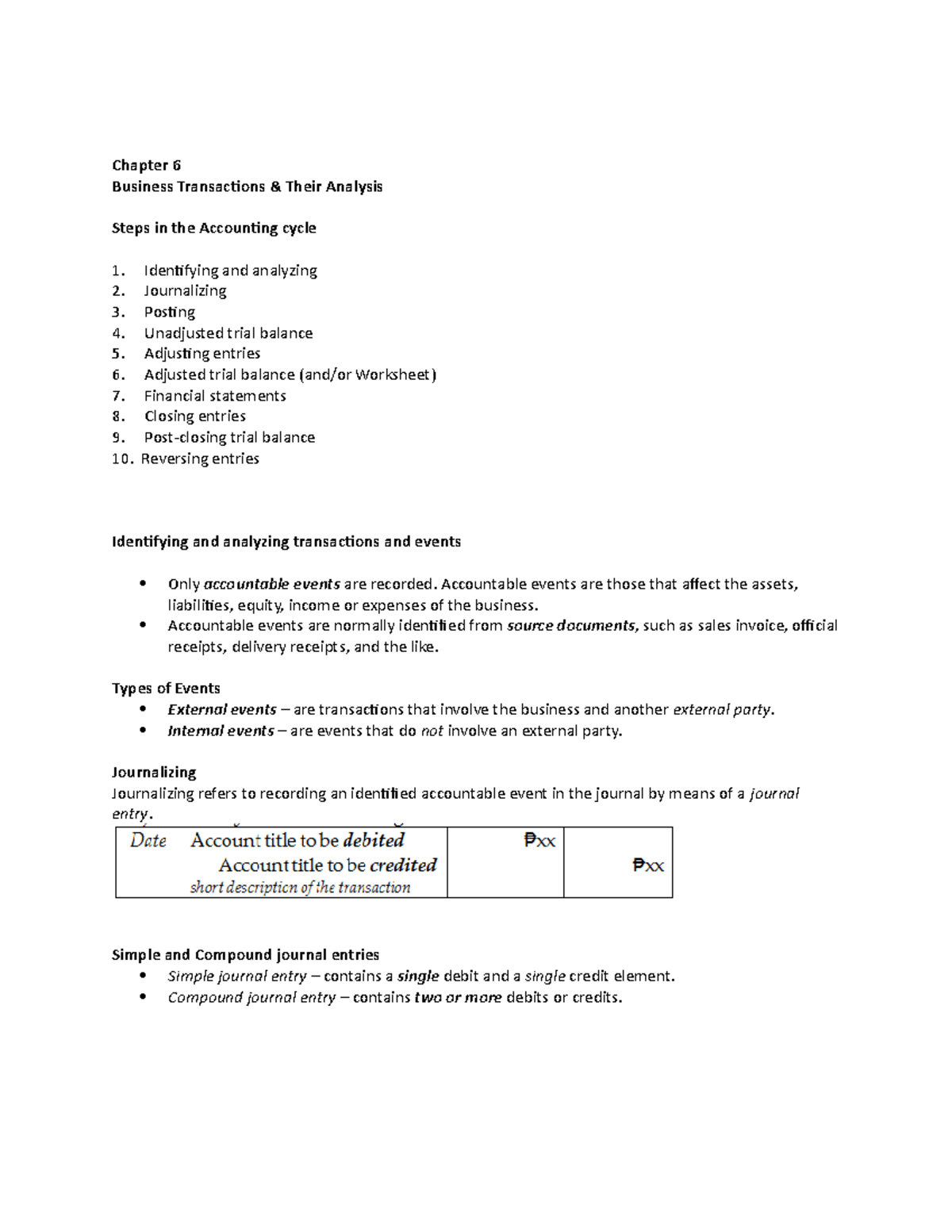 FINANCIAL ACCOUNTING Chapter 6 - Chapter 6 Business Transactions ...