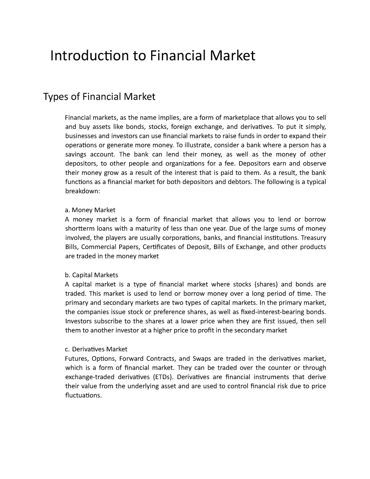 research paper financial market