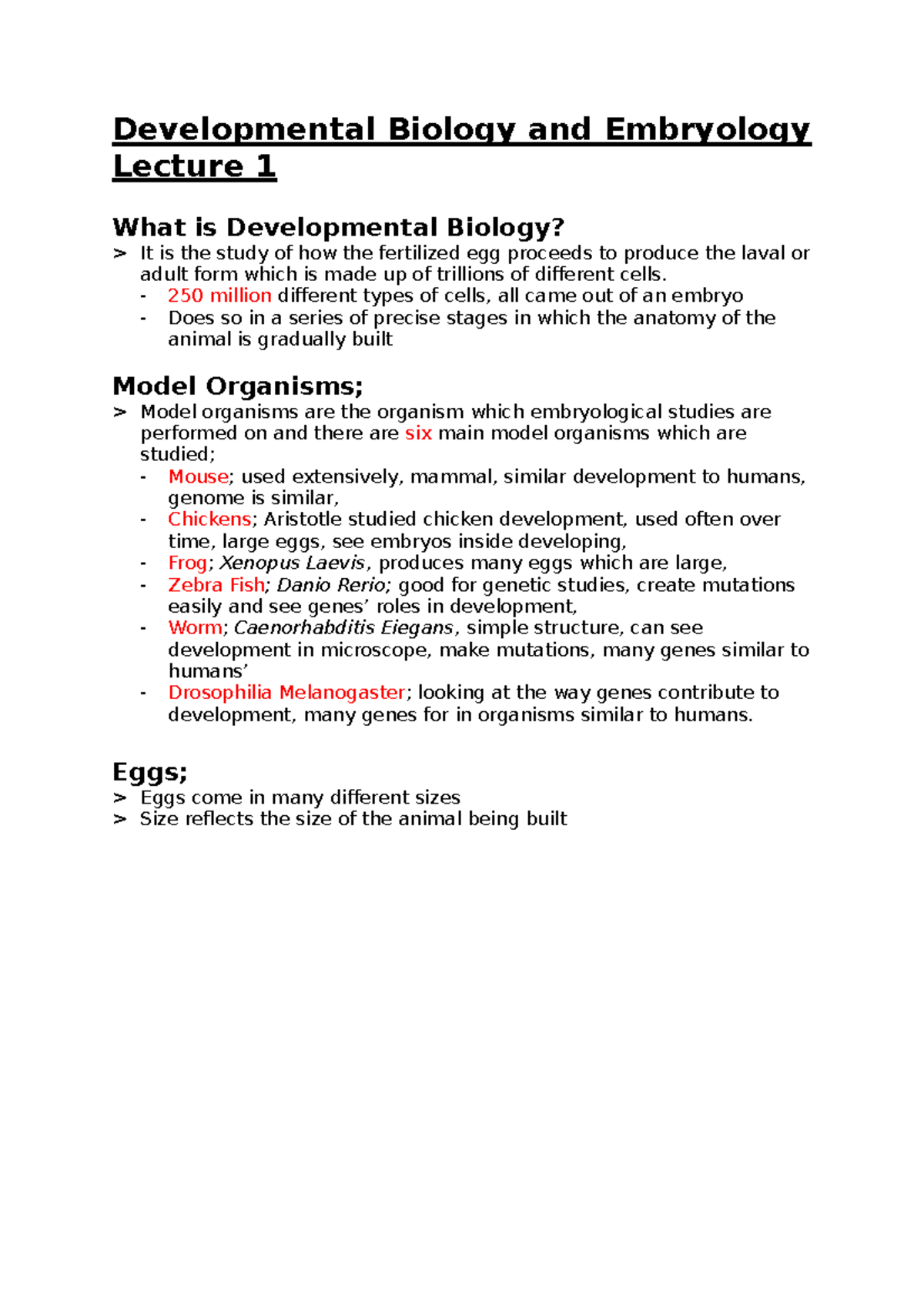 developmental biology assignment topics