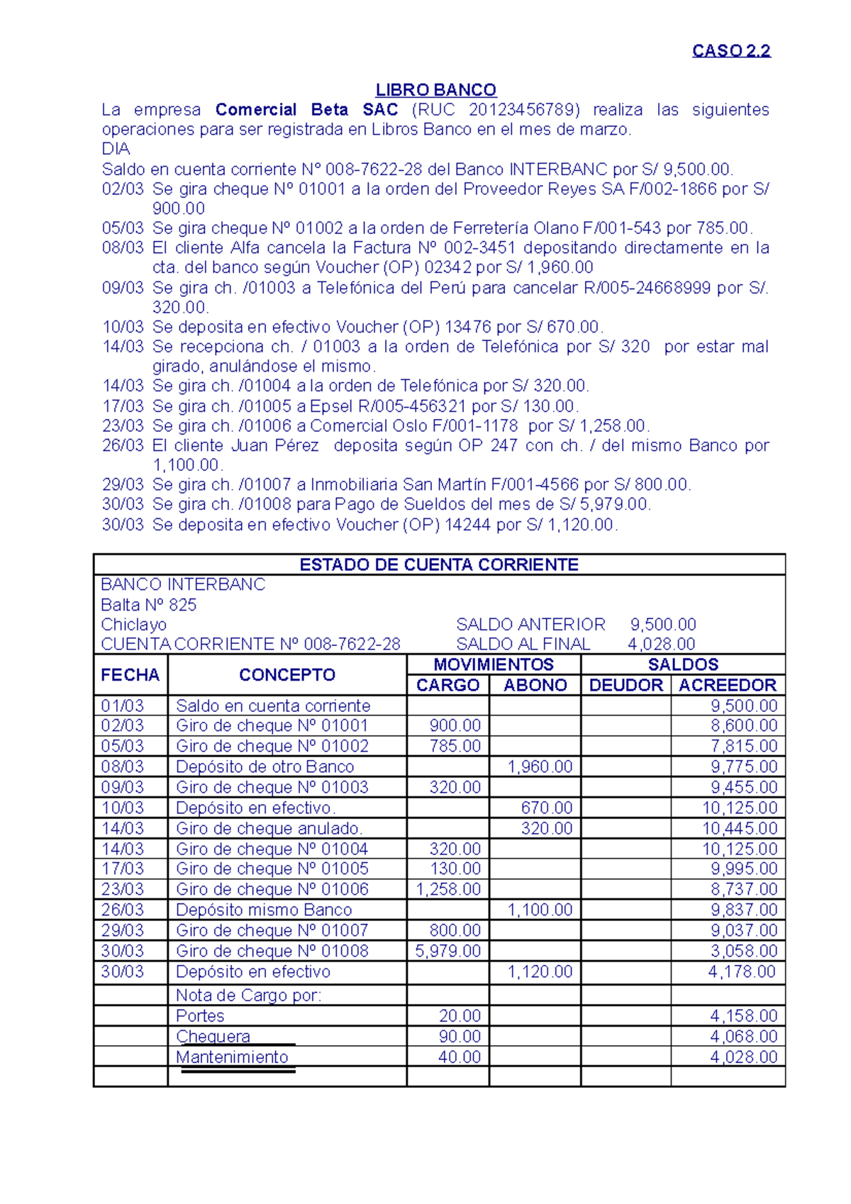 Casos Libro Bancos (1) - Ejercicios Para Resolver - CASO 2. LIBRO BANCO ...