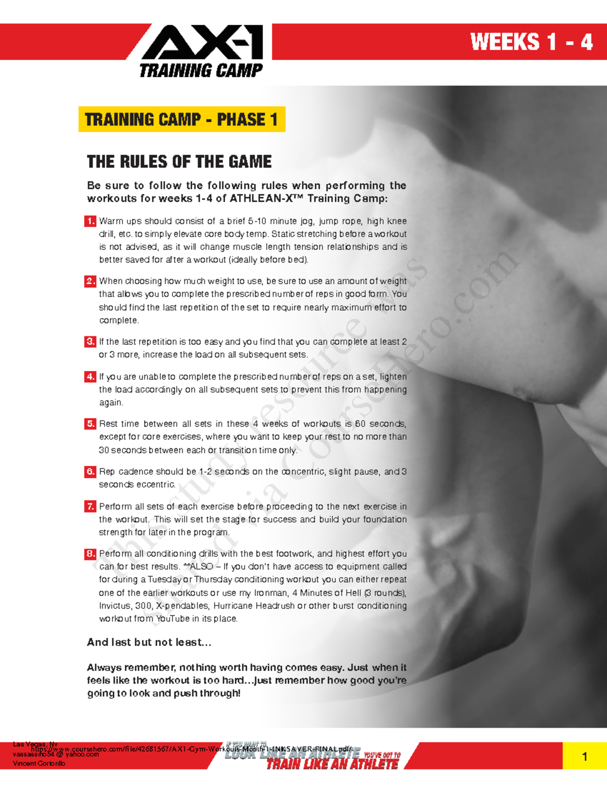 Athlean AX-1 - Plan de muscu - 1 THE RULES OF THE GAME Be sure to ...