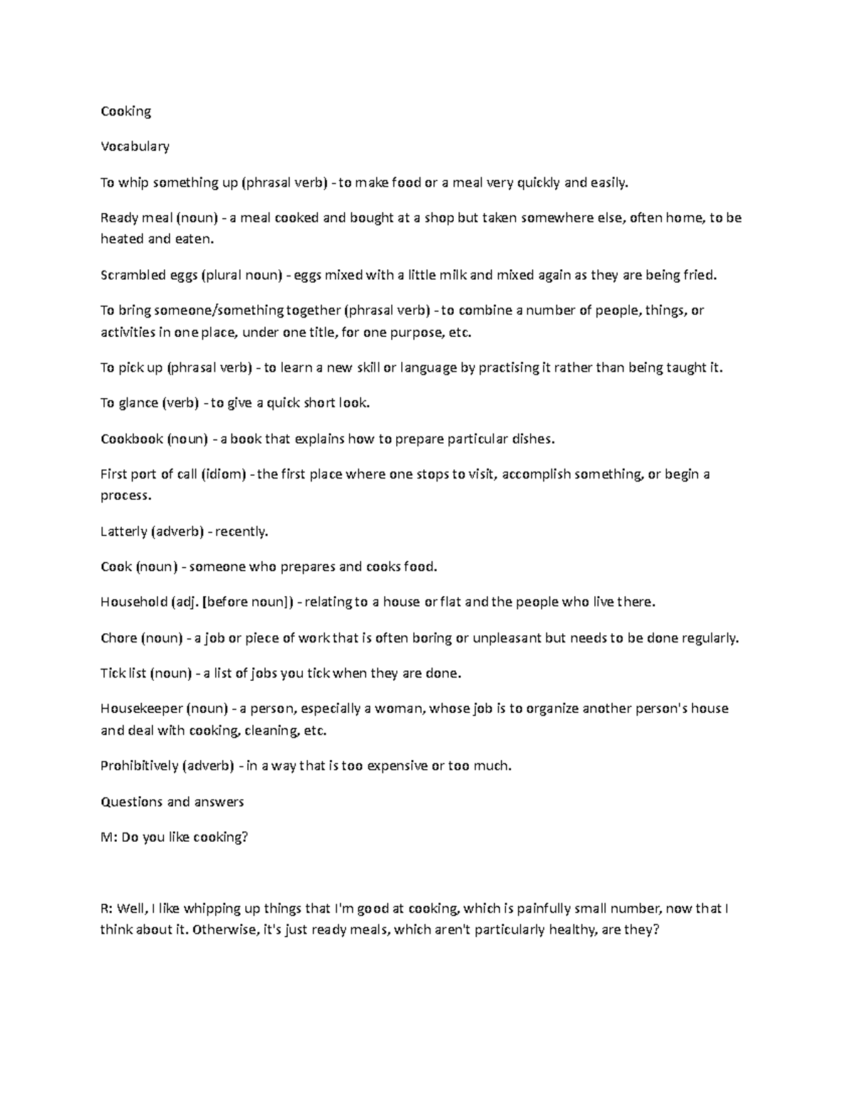 Cooking Ielts Speaking P1 Cooking Vocabulary To whip something up (phrasal verb) to make