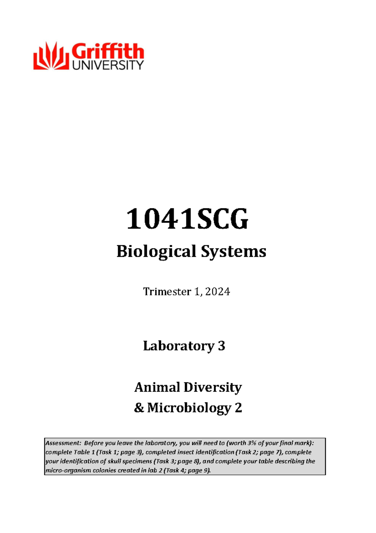 1041SCG Lab 3 - Animal Diversity & Microbiology Techniques 2 T1 2024 ...