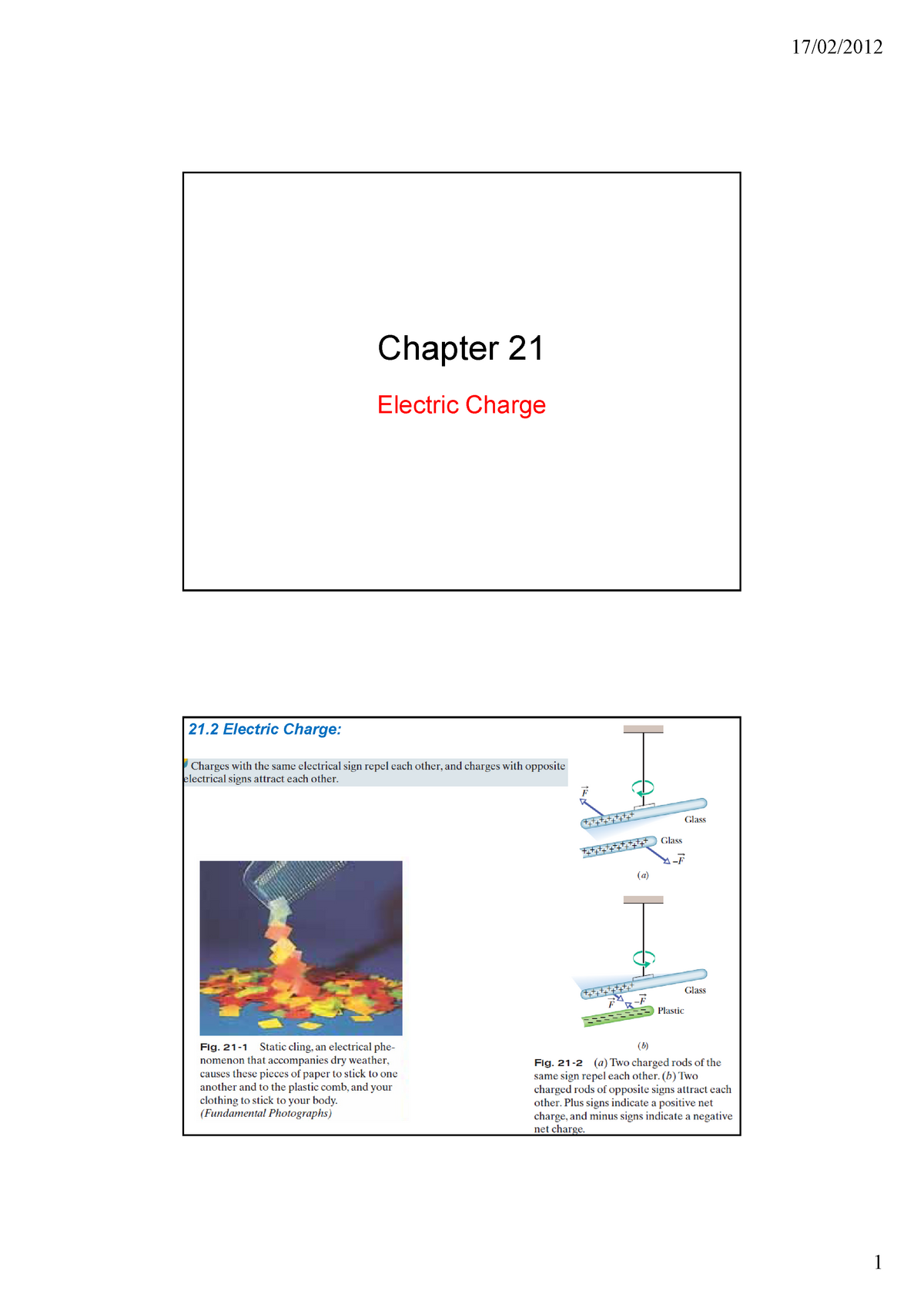 1 Muatan Listrik - Chapter 21 Electric Charge 21 Electric Charge: 1 21 ...