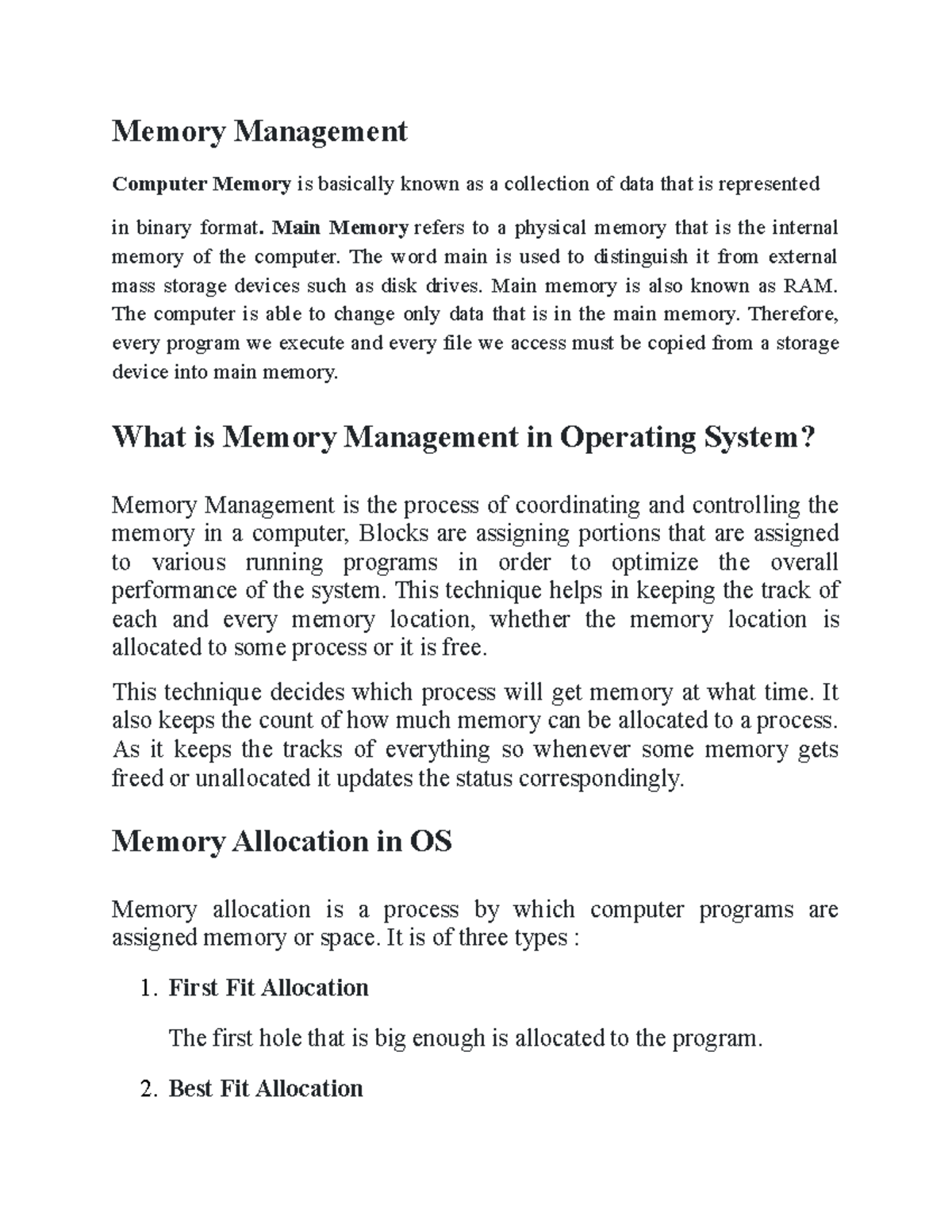 OS - Apan college explain the full curse in detail - Memory Management ...