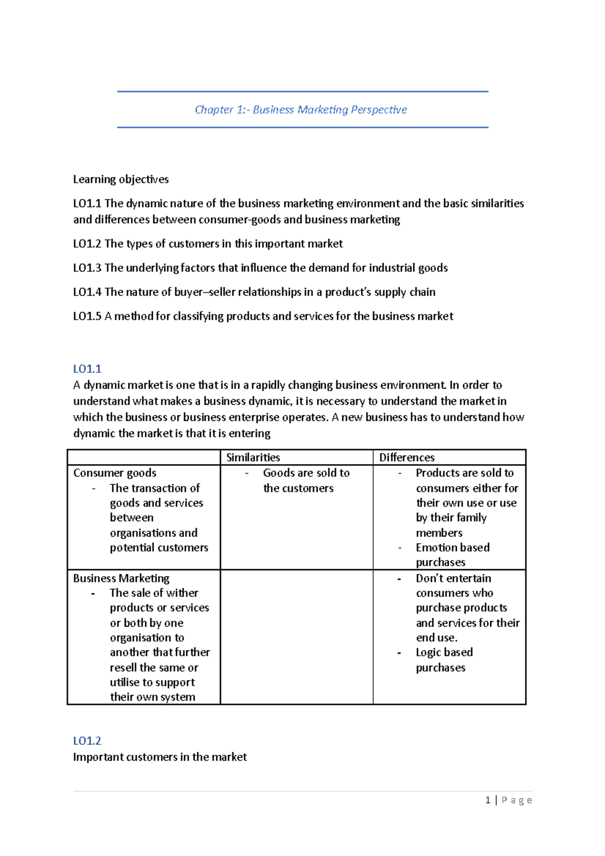 200091 Business to Business Marketing : Exam Notes - Chapter 1 ...