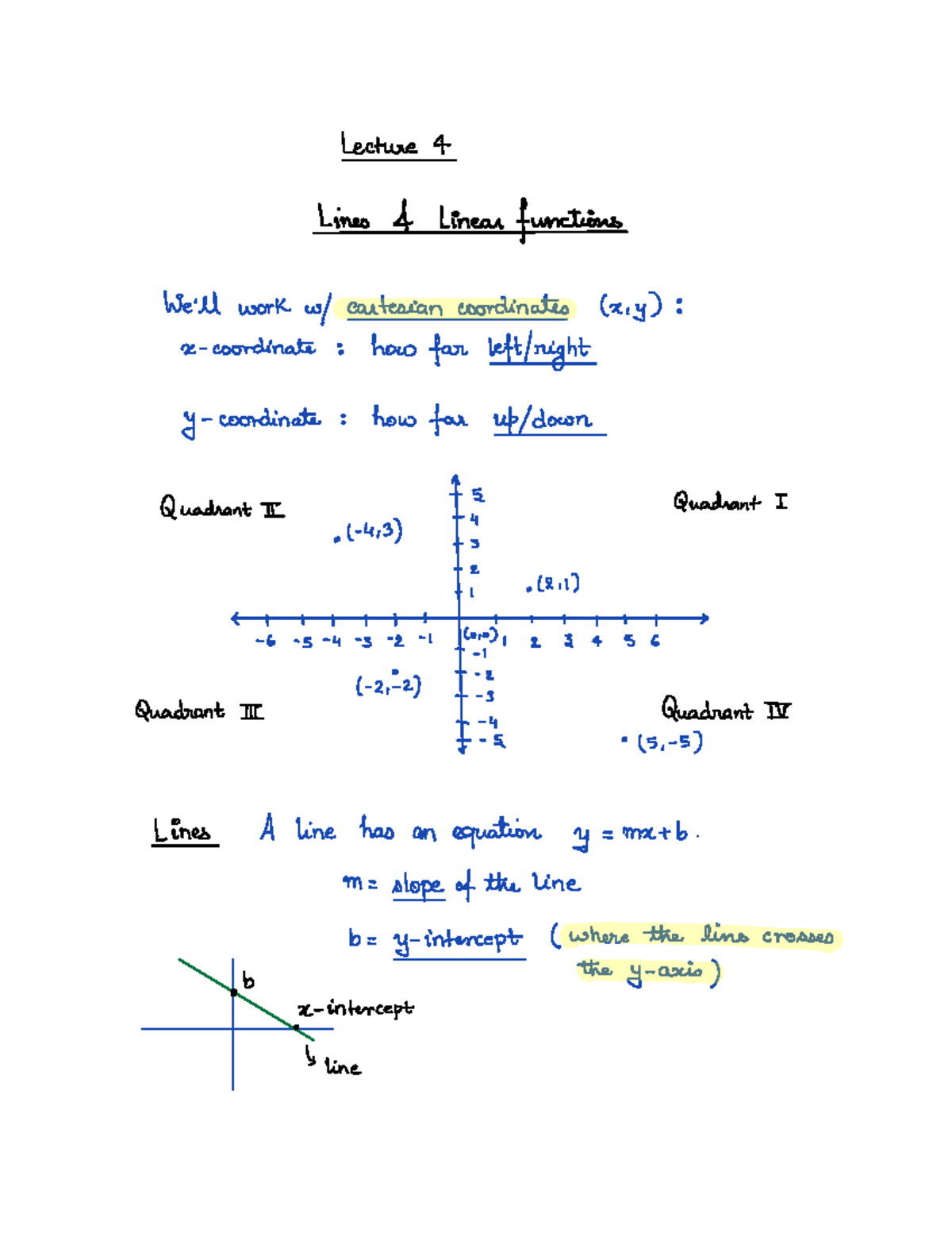 L4 - notes linear - Lecture 4 Lines 4 Linear functions We'll work w ...
