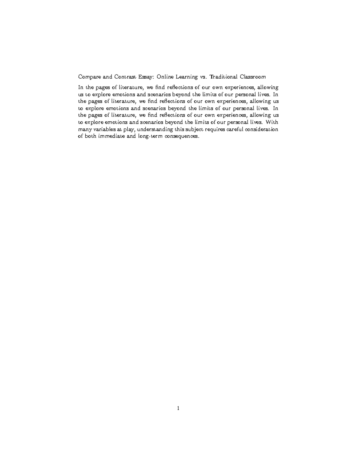 Online learning vs traditional classroom - Compare and Contrast Essay ...
