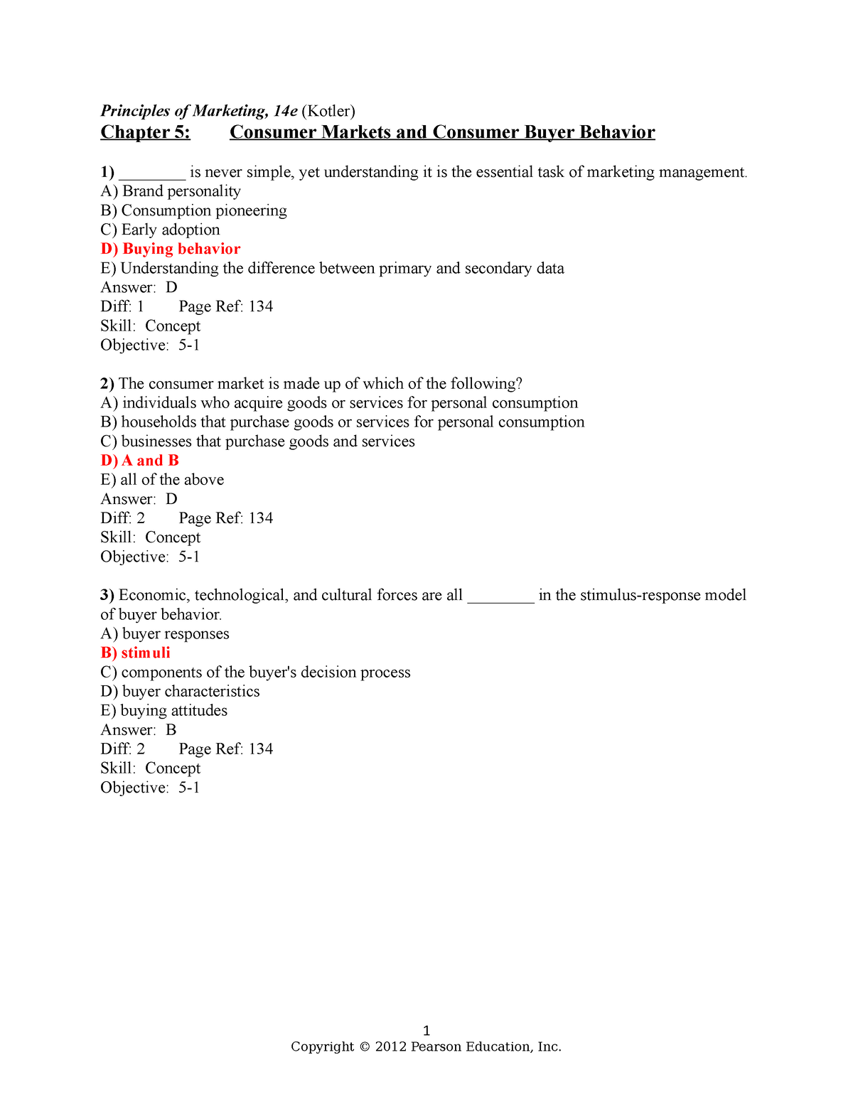 Quiz Chapter 5 - MKT101 - Principles Of Marketing, 14e (Kotler) Chapter ...