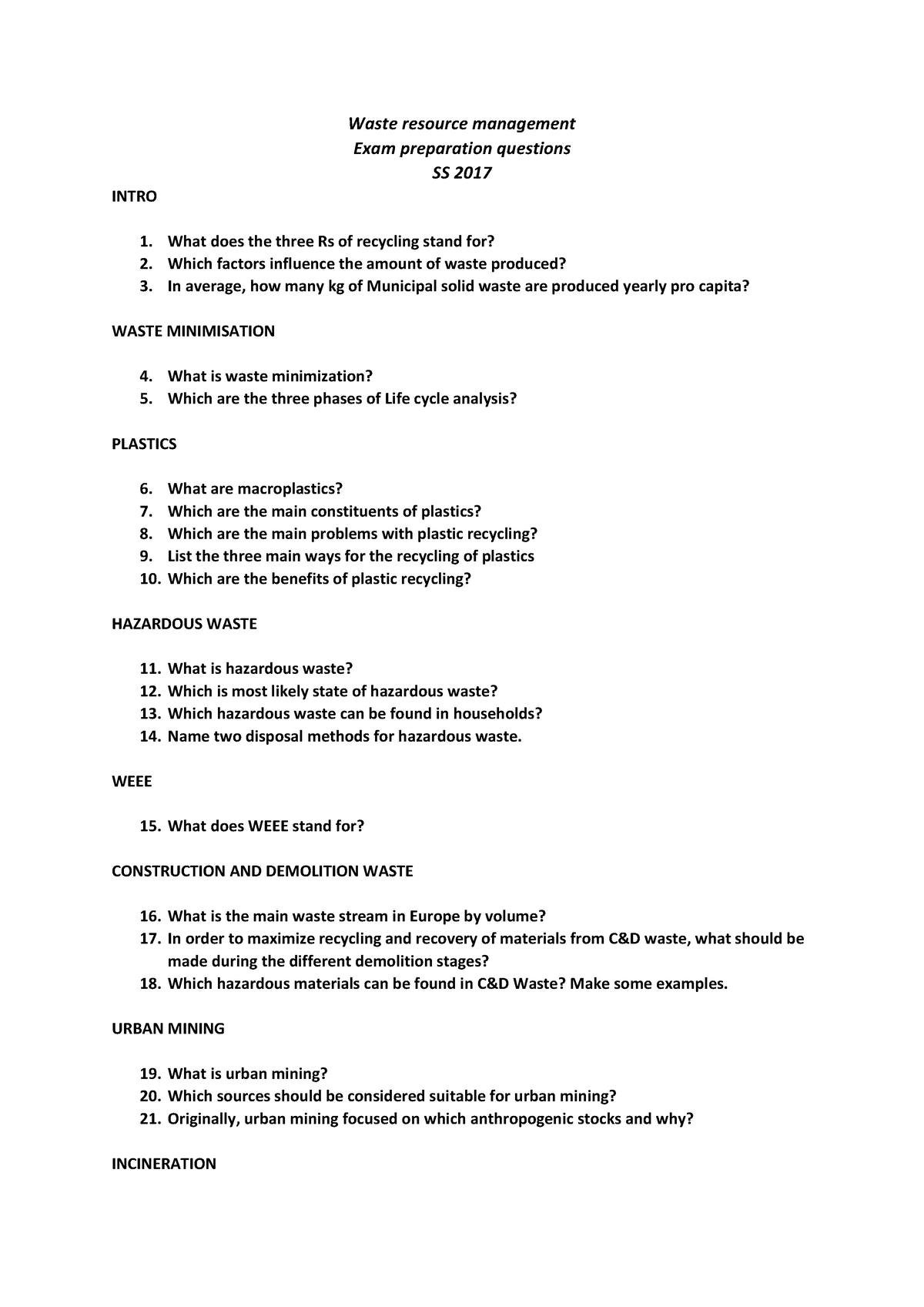 WRM Questions Pool 2017 - Waste resource management Exam preparation ...