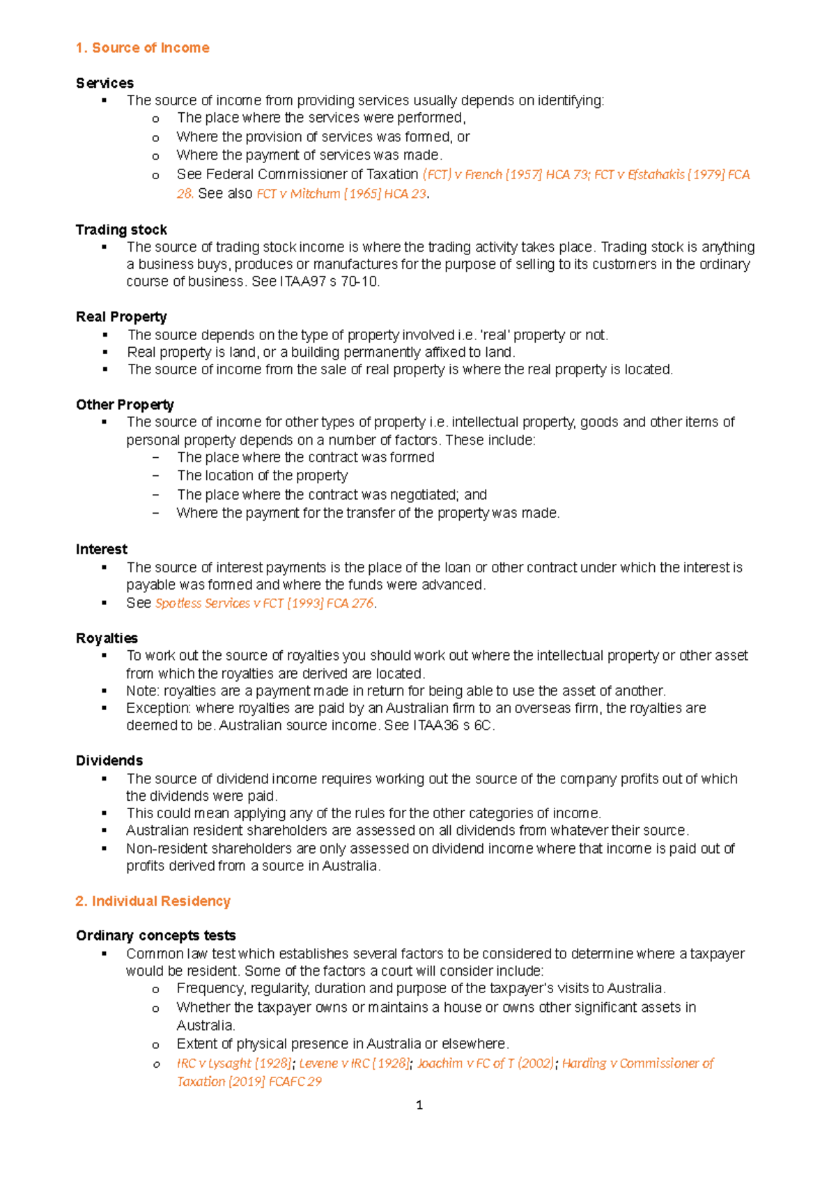 Taxation 1 Lecture 2 - Power point notes organised into a word document ...