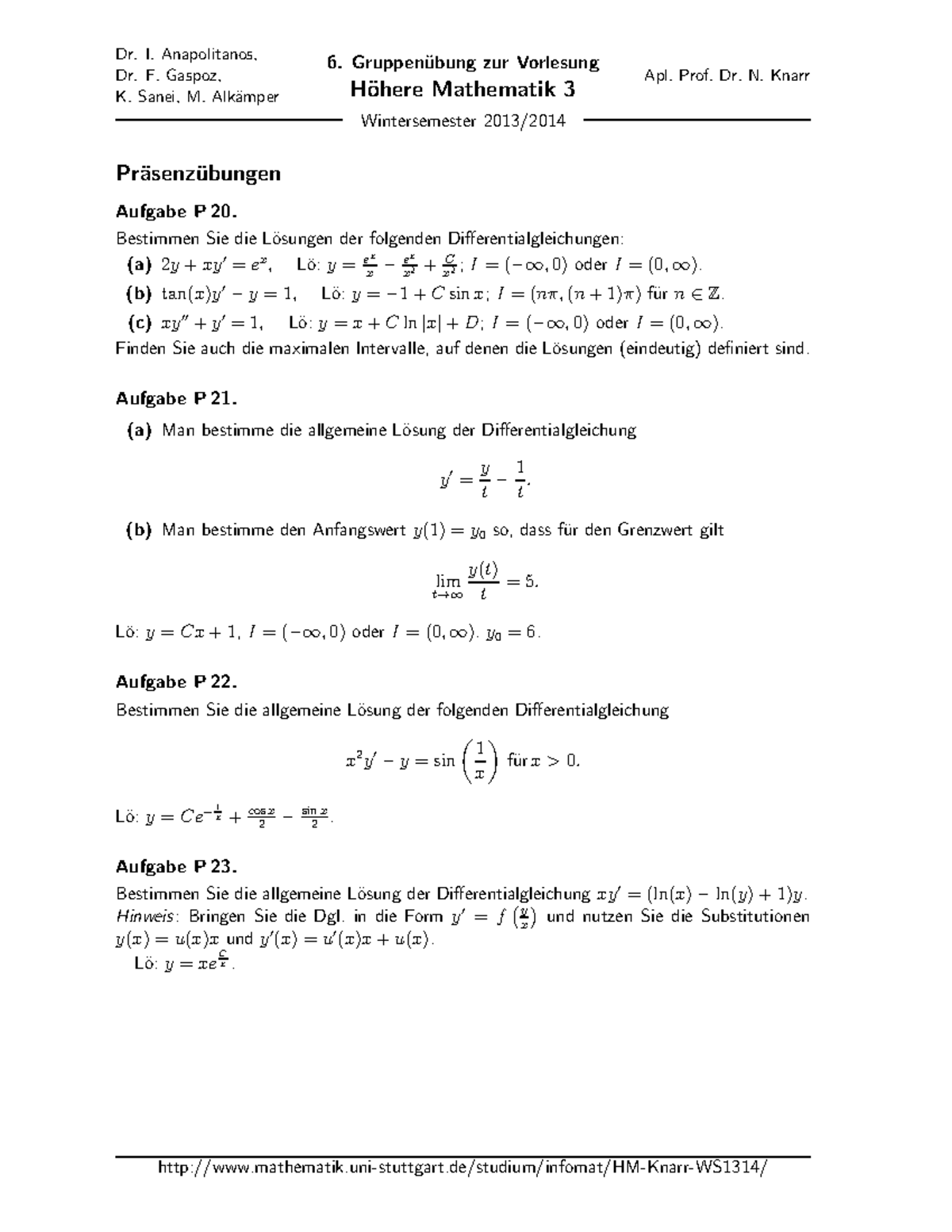 Blatt 06 Ws13 14 Hohere Mathematik 3 Studocu