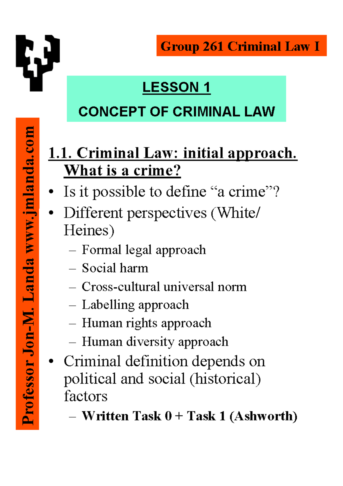 1. Concept OF Criminal LAW I LESSON 1 CONCEPT OF CRIMINAL LAW 1