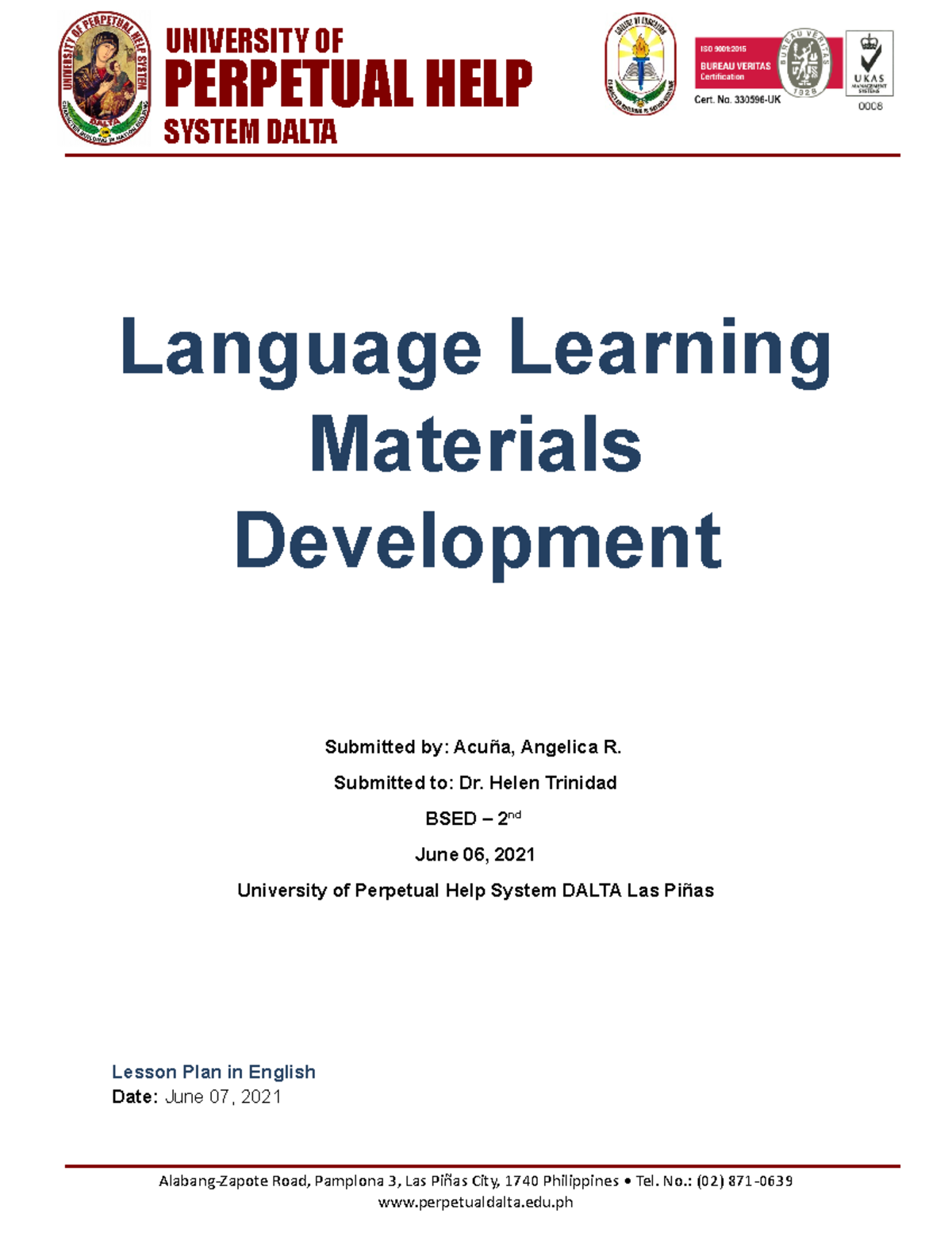 Acuna LLMD Lesson PLAN Language Learning Materials Development